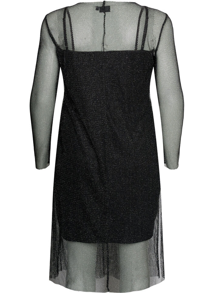 Netzkleid mit langen Ärmeln, Black w. Silver, Packshot image number 1
