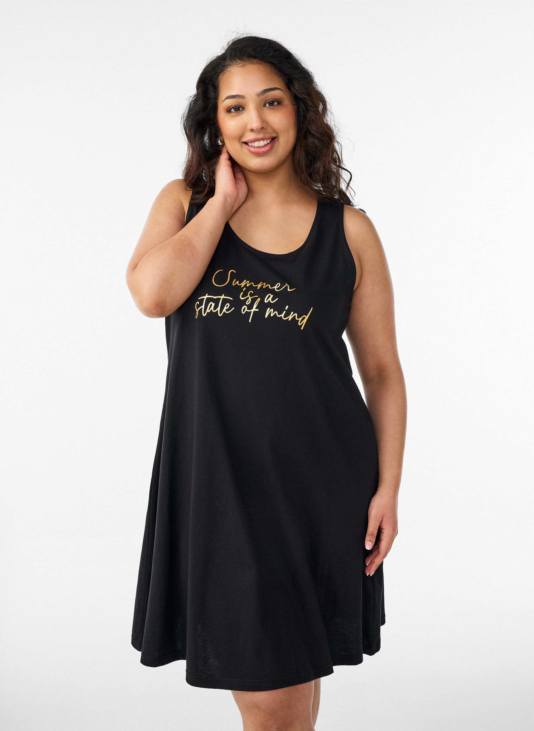 Zizzi &Auml;rmelloses Kleid in A-Linie, Schwarz, Model image number 0