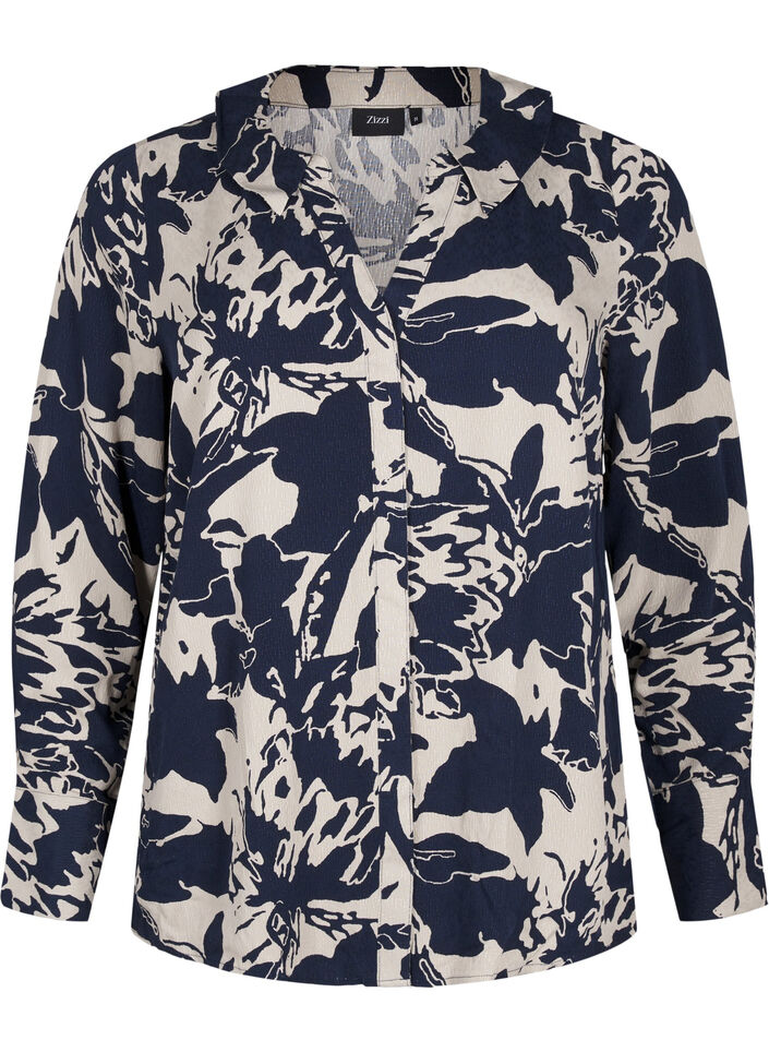 Langarmshirt mit Print und V-Ausschnitt, Navy Blazer AOP, Packshot image number 0