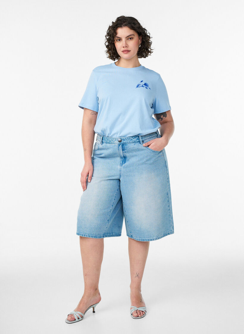 T-shirt en coton avec imprim&eacute;, Bleu Clair, Model image number 1