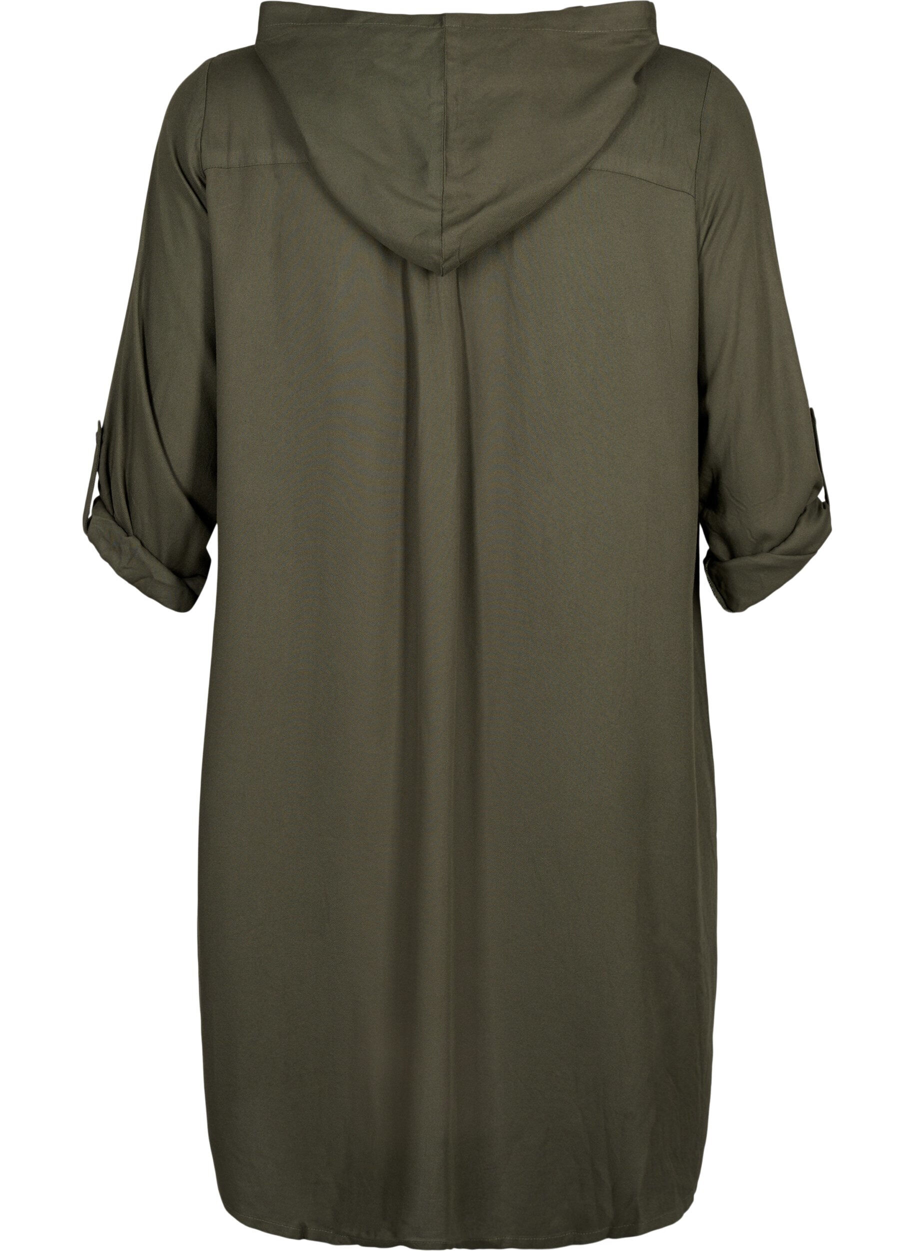 Zizzi Robe chemise en viscose avec capuche et manches 3/4, Thyme, Packshot image number 1