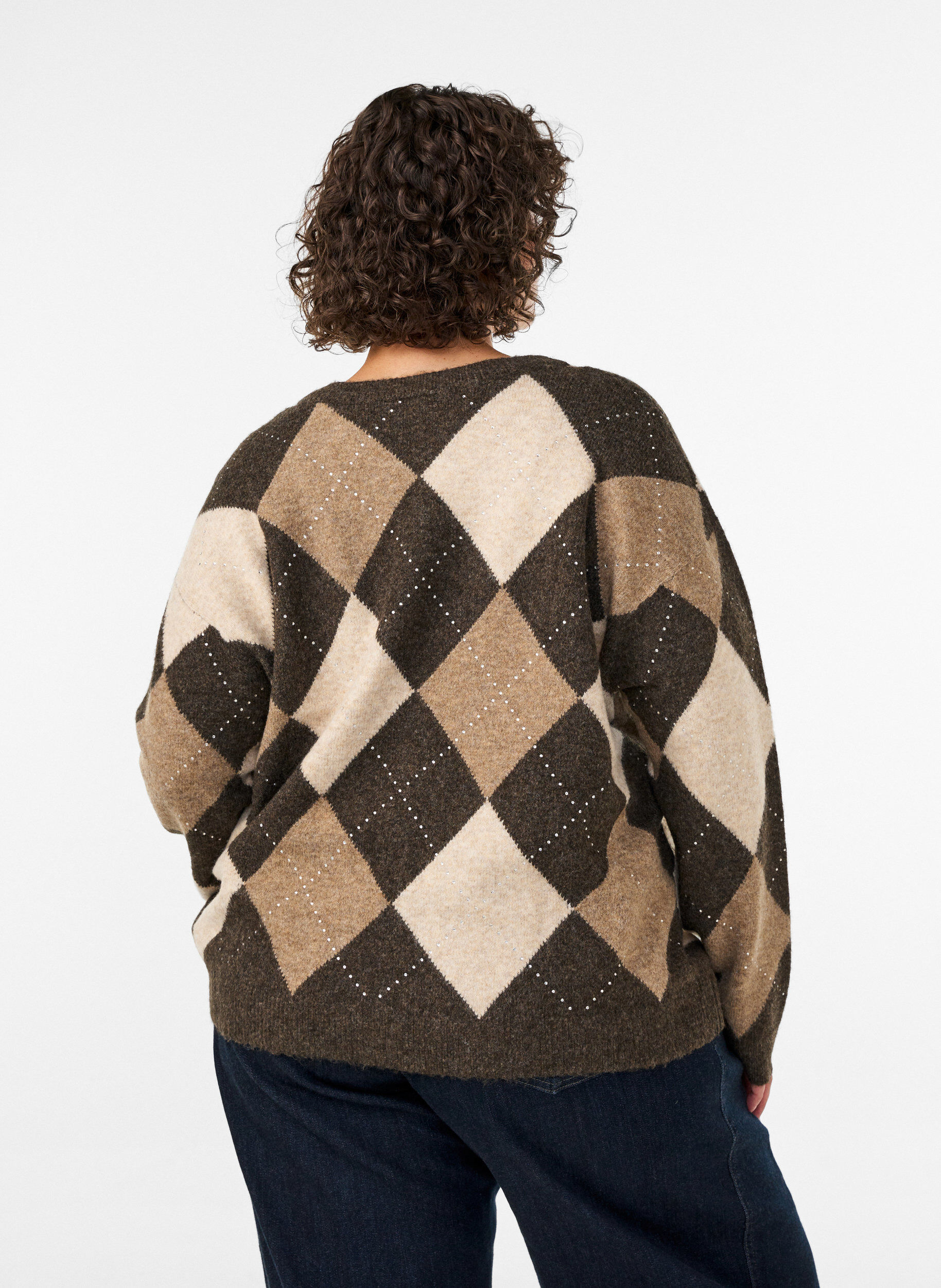 ZizziCardigan argyle avec strass, Marron, Model image number 2