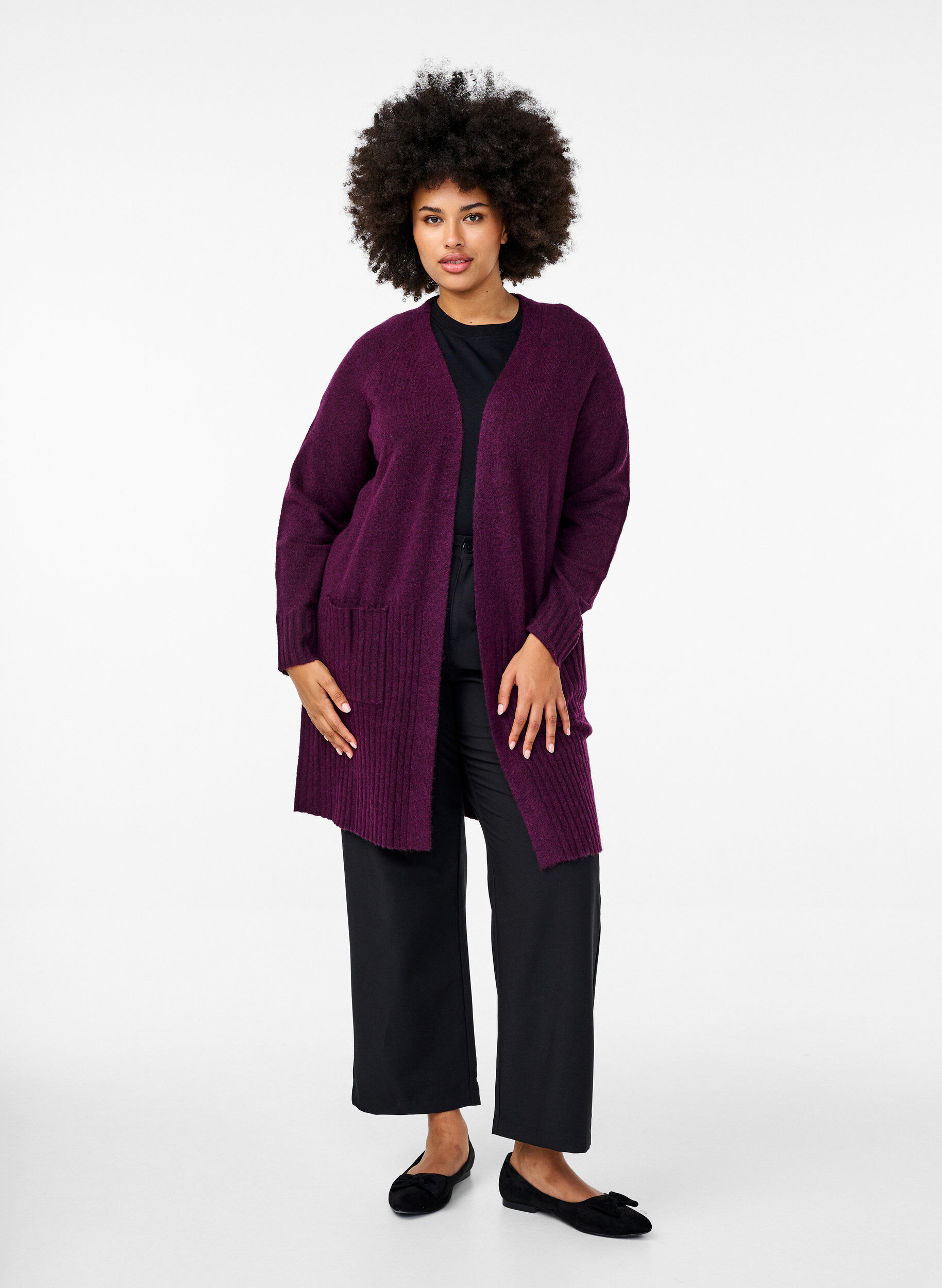 Zizzi Cardigan long avec des poches, Potent Purple Mel., Model image number 2