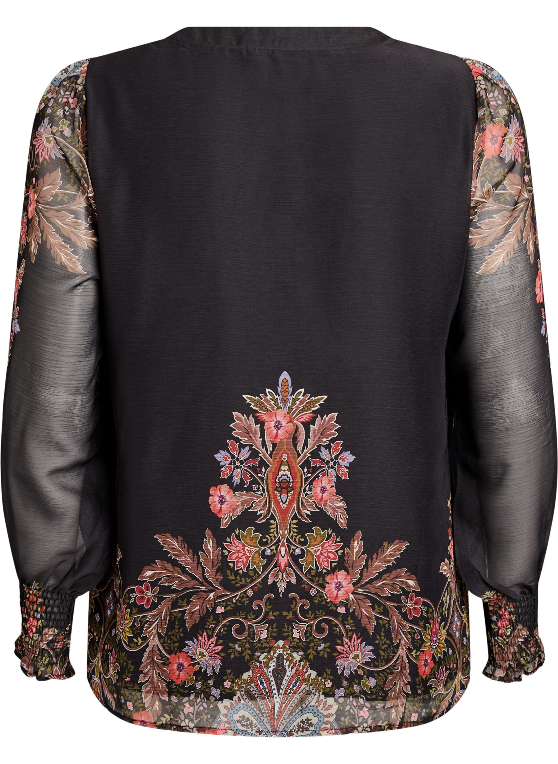 Zizzi Blouse avec imprim&eacute; cachemire et manches transparentes, Noir, Packshot image number 1