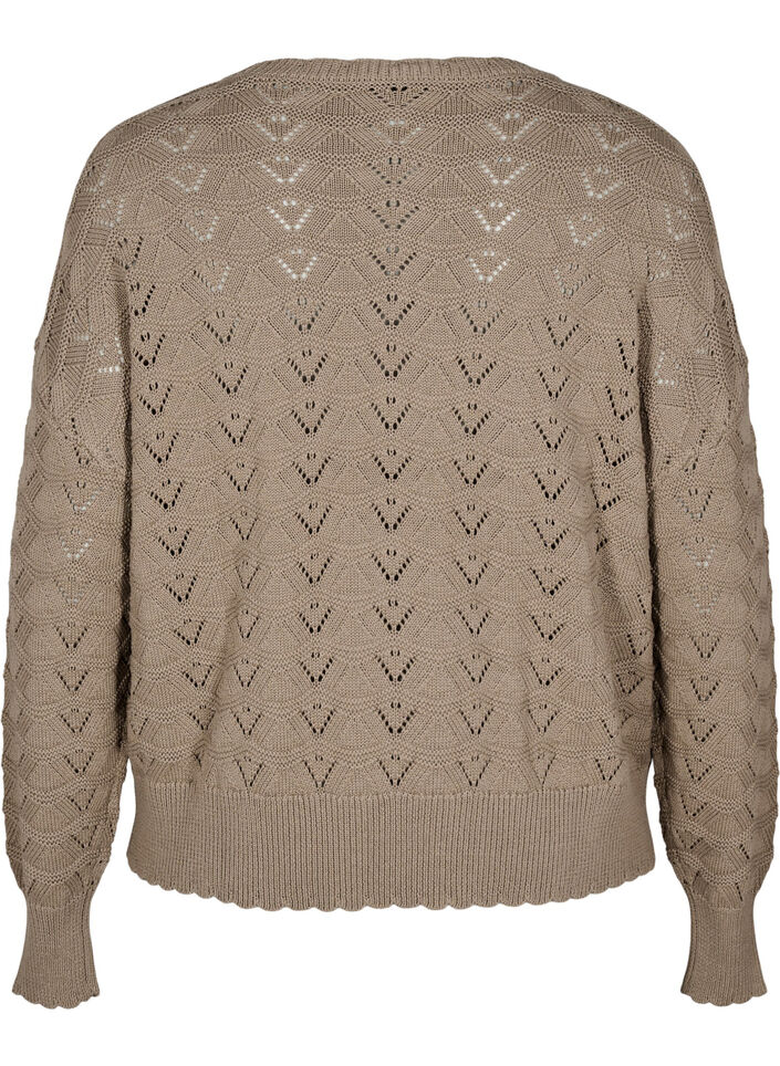 Strickbluse mit Lochmuster und langen Ärmeln, Desert Taupe, Packshot image number 1