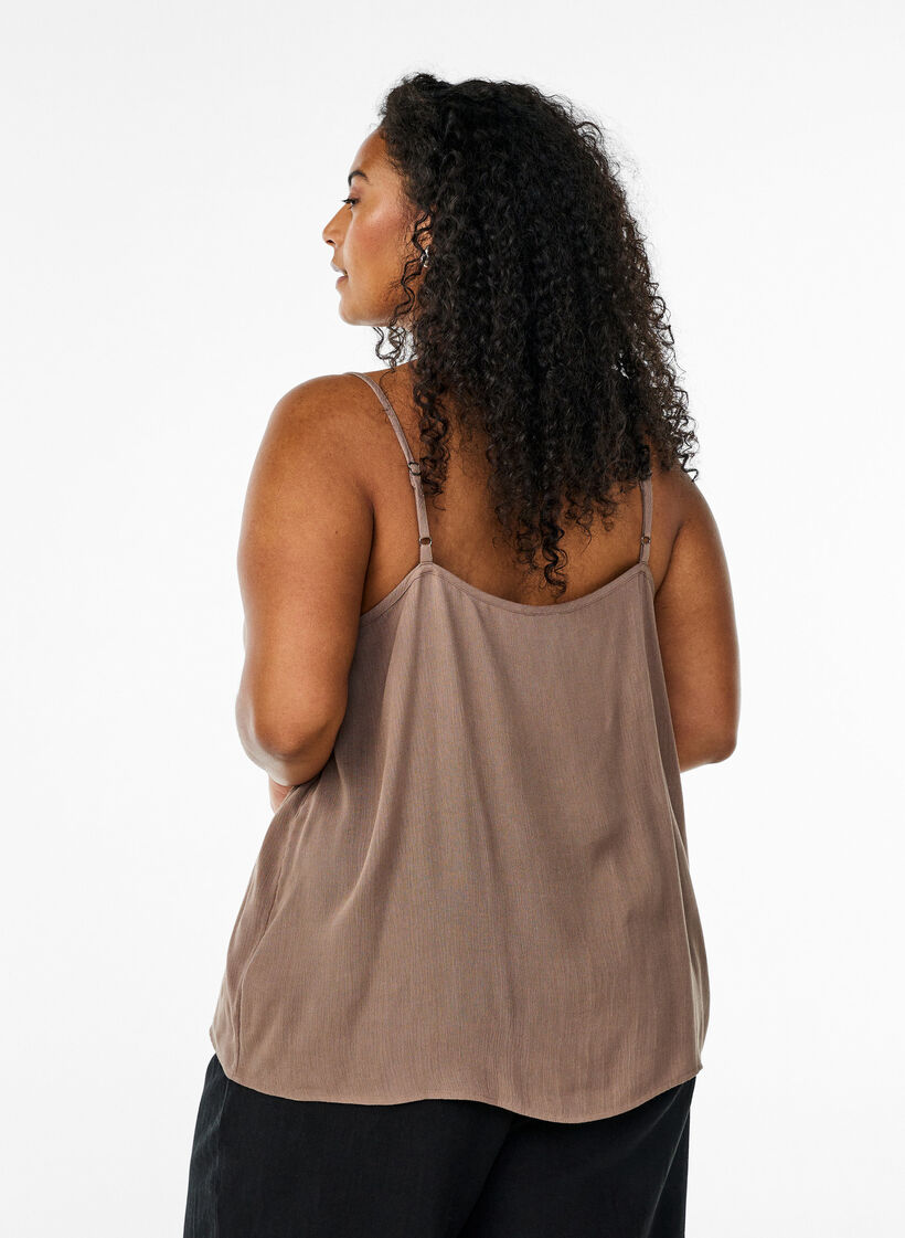 Top &agrave; bretelles en viscose, Marron, Model image number 2