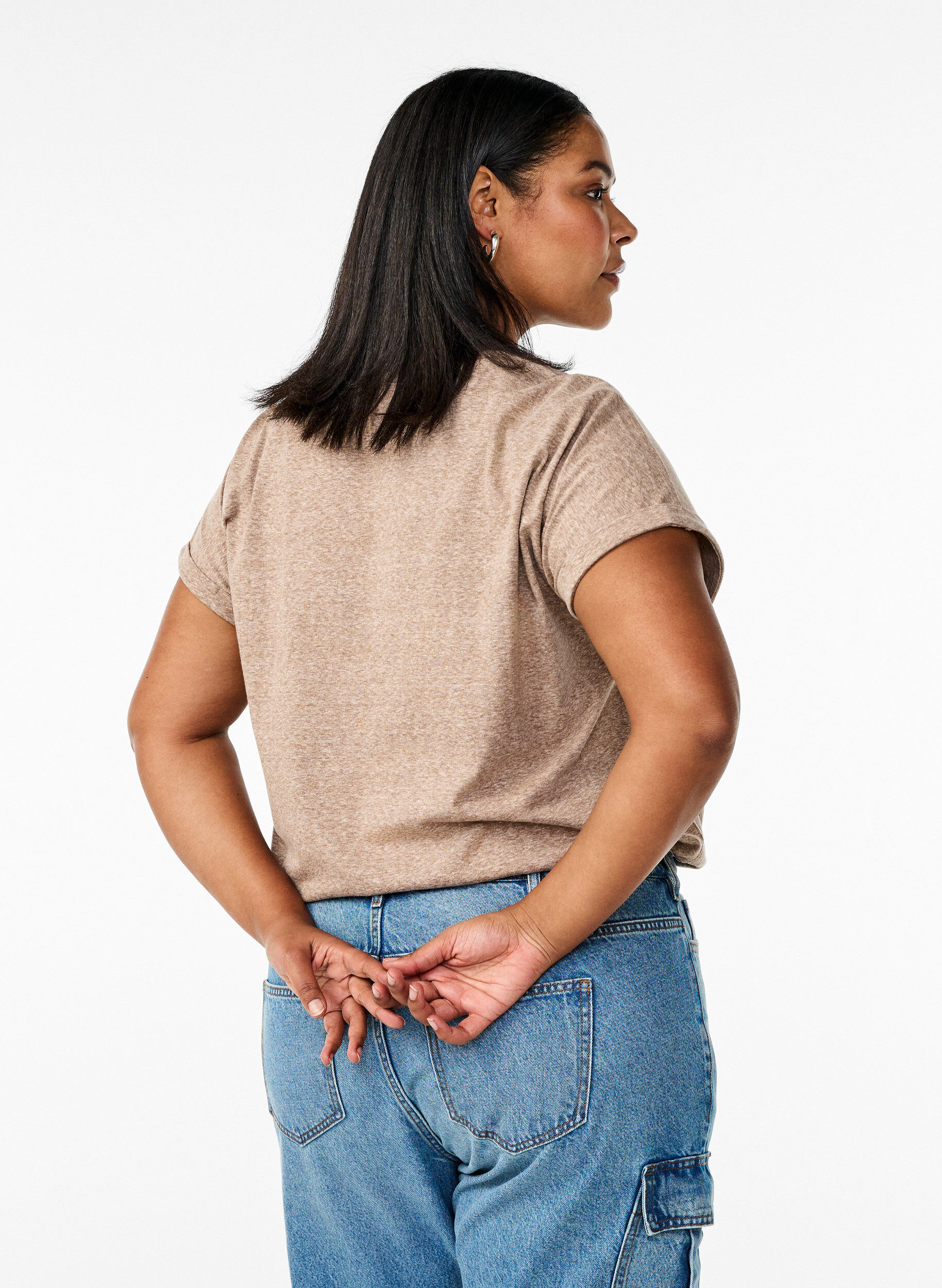 Zizzi Melange T-Shirt mit kurzen &Auml;rmeln, Braun, Model image number 2