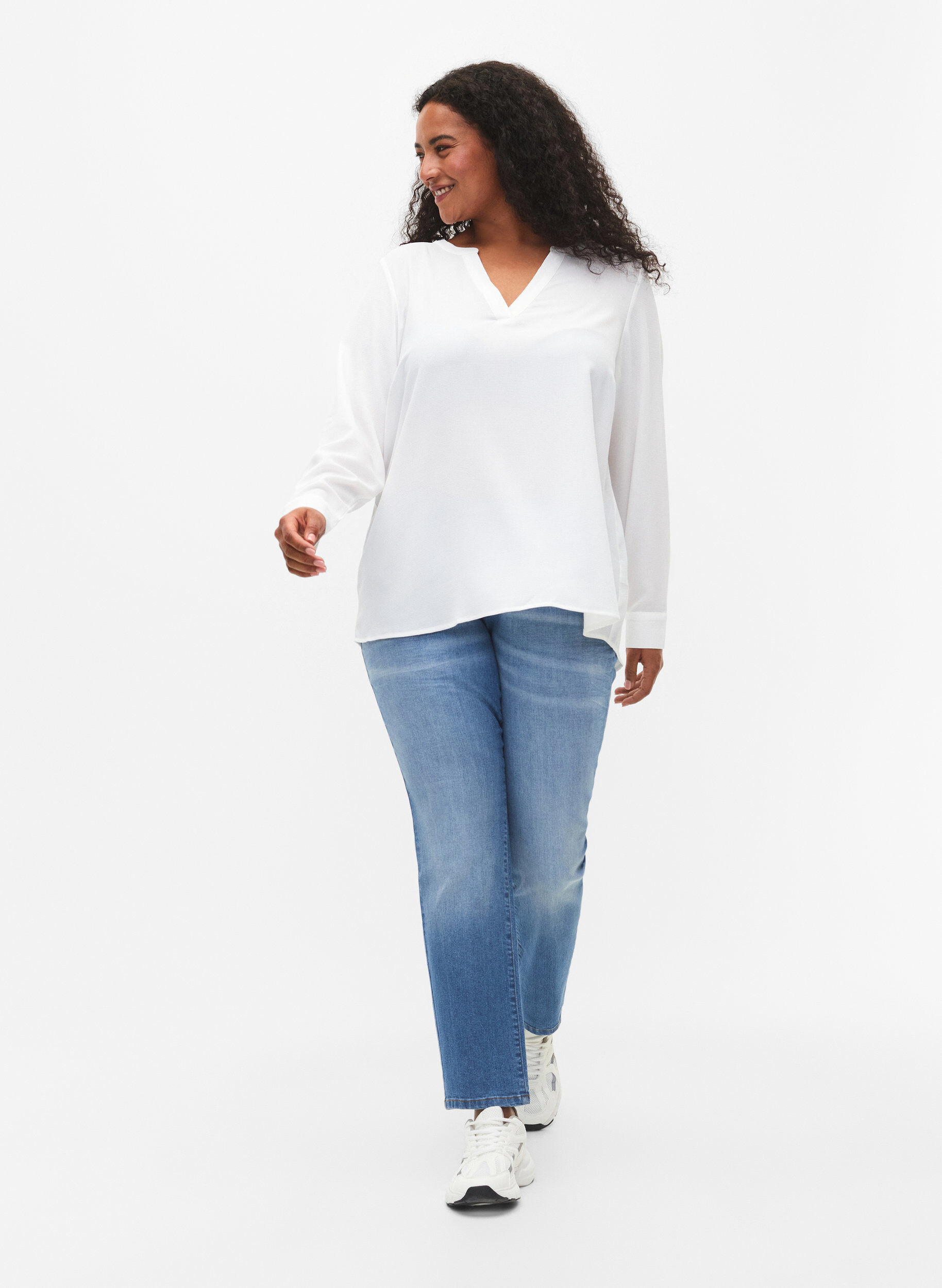 Zizzi Lang&auml;rmelige Bluse mit Spitzendetail , Bright White, Model image number 2