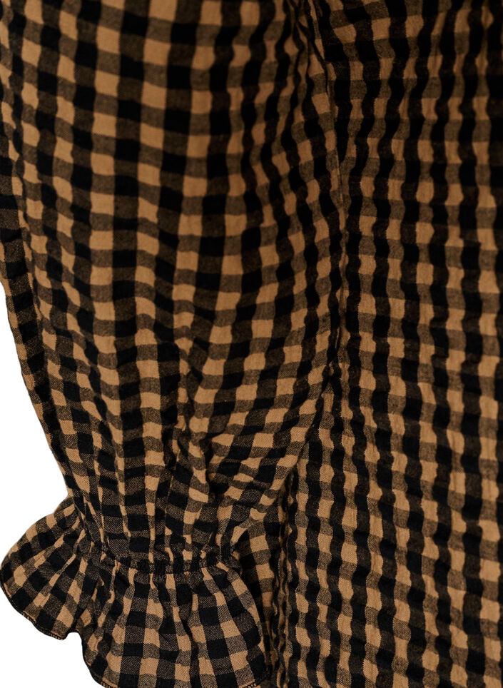 Robe &agrave; carreaux en coton avec volants, Marron, Packshot image number 3
