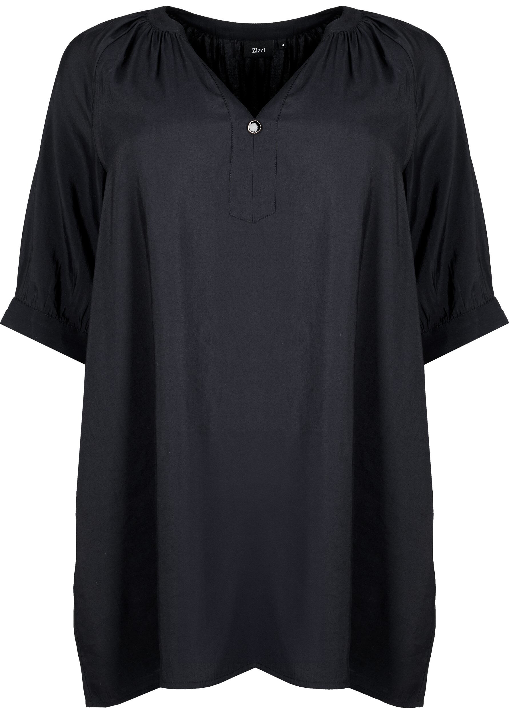 Zizzi Tunique en viscose &agrave; manches 3/4, Black, Packshot image number 0