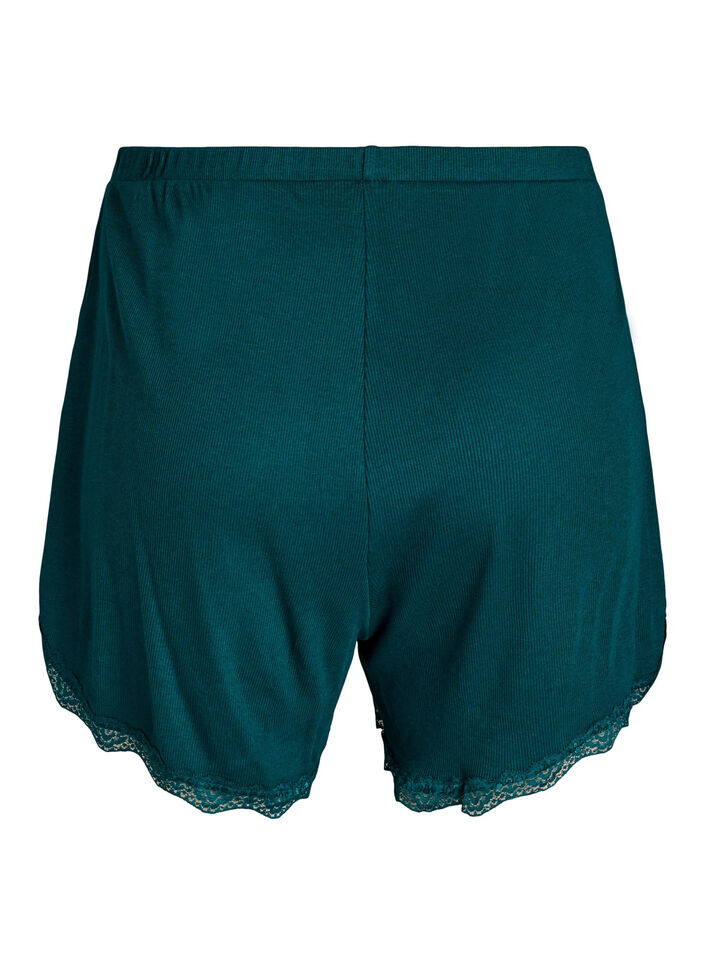 Lockere Nachtshorts aus geripptem Material mit Spitzensaum, Gr&uuml;n, Packshot image number 1