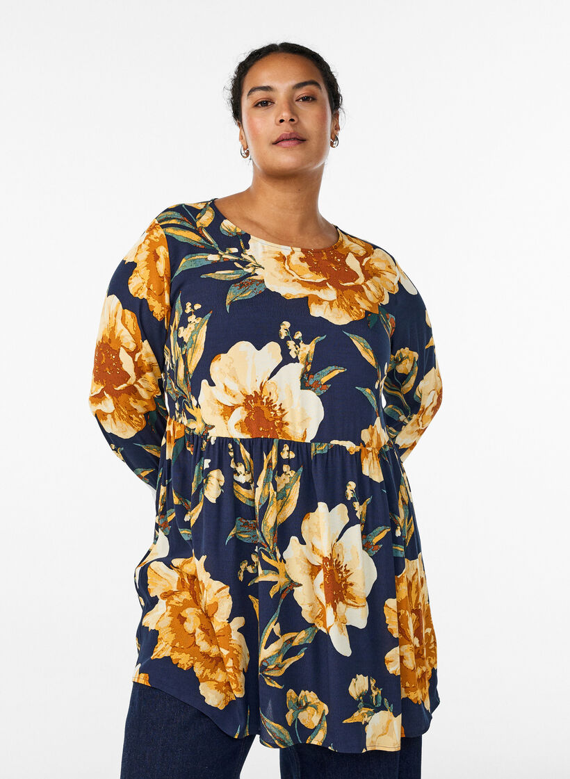 Tunique &agrave; manches longues avec couture, Bleu, Model image number 0