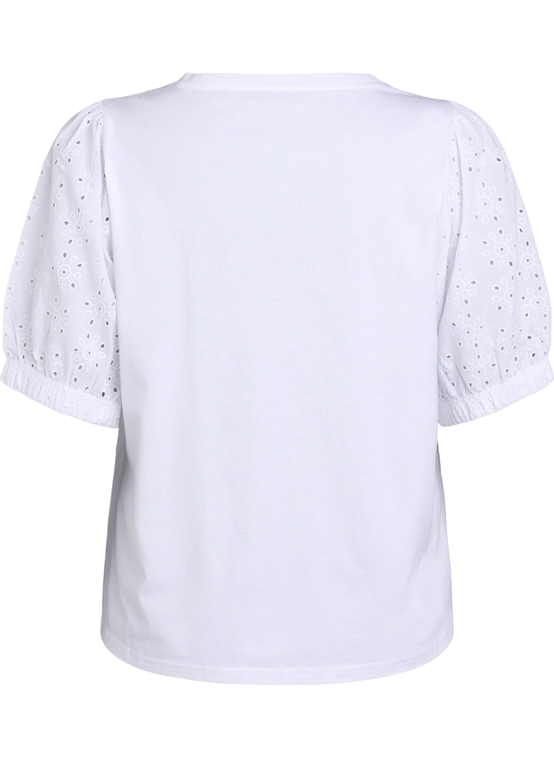 Zizzi T-shirt avec des manches en broderie anglaise, Blanc, Packshot image number 1