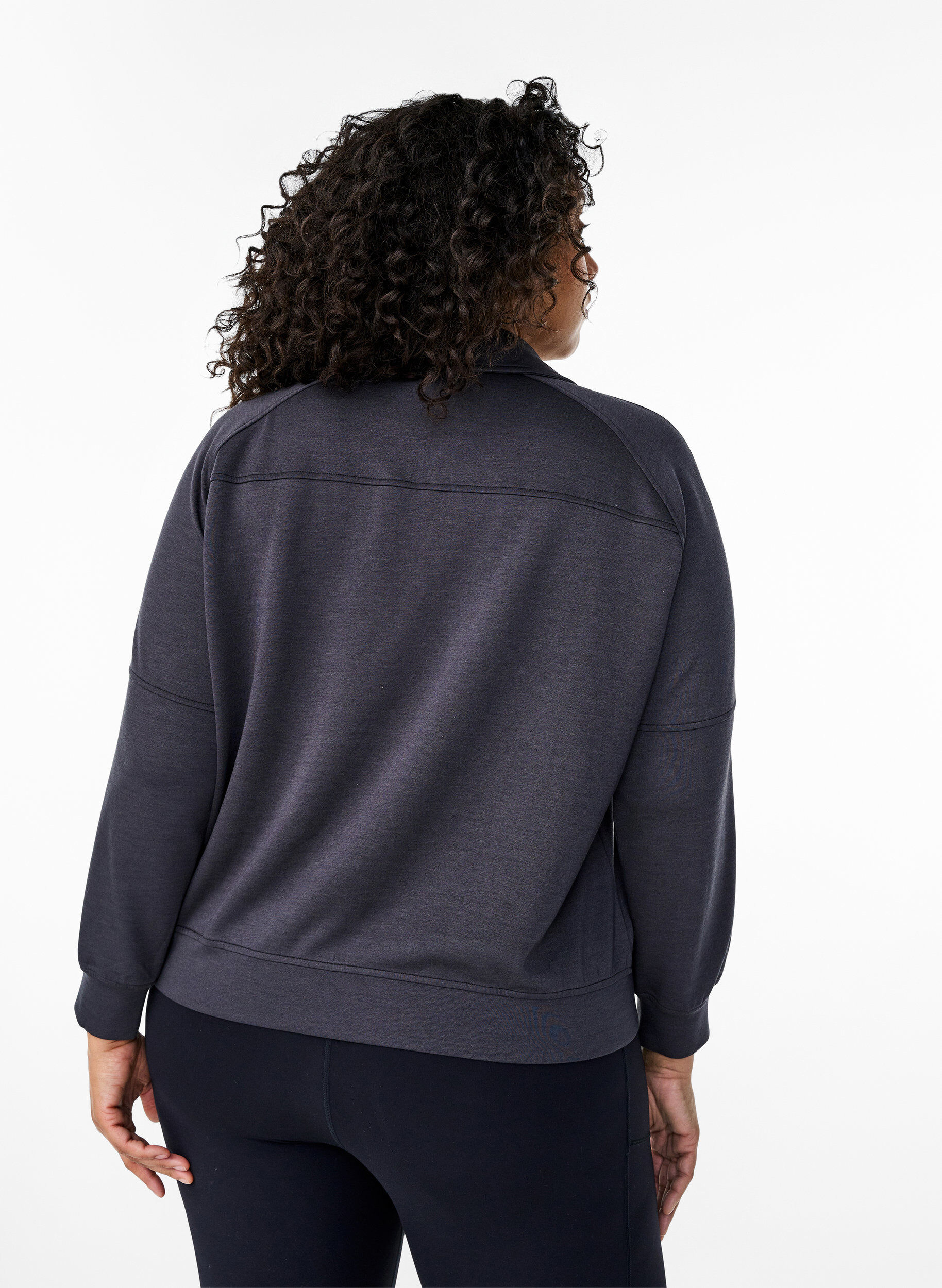 Zizzi Sportliches Sweatshirt mit hohem Kragen und Rei&szlig;verschluss, Asphalt, Model image number 1