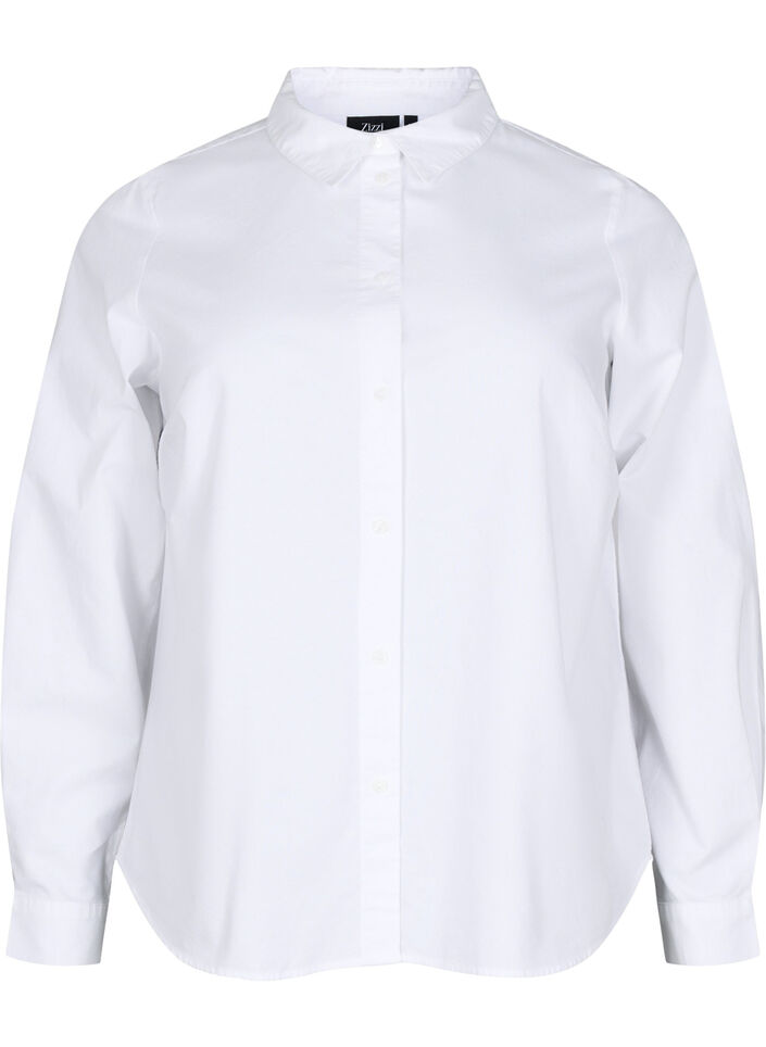 Chemise à manches longues en coton, Blanc, Packshot