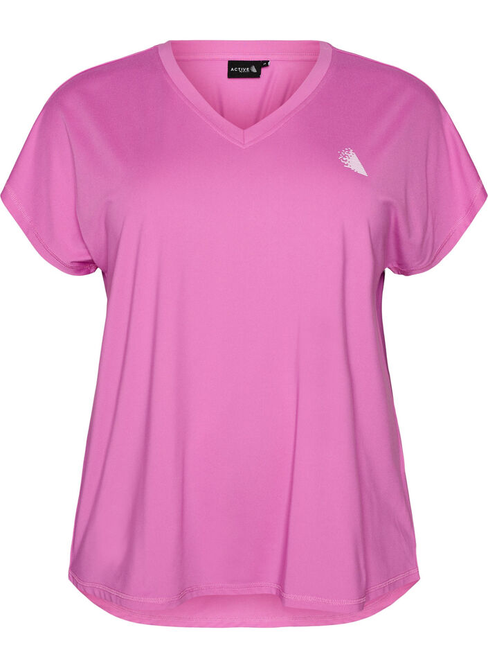 Kurzarm Trainingsshirt mit V-Ausschnitt, Lila, Packshot image number 0