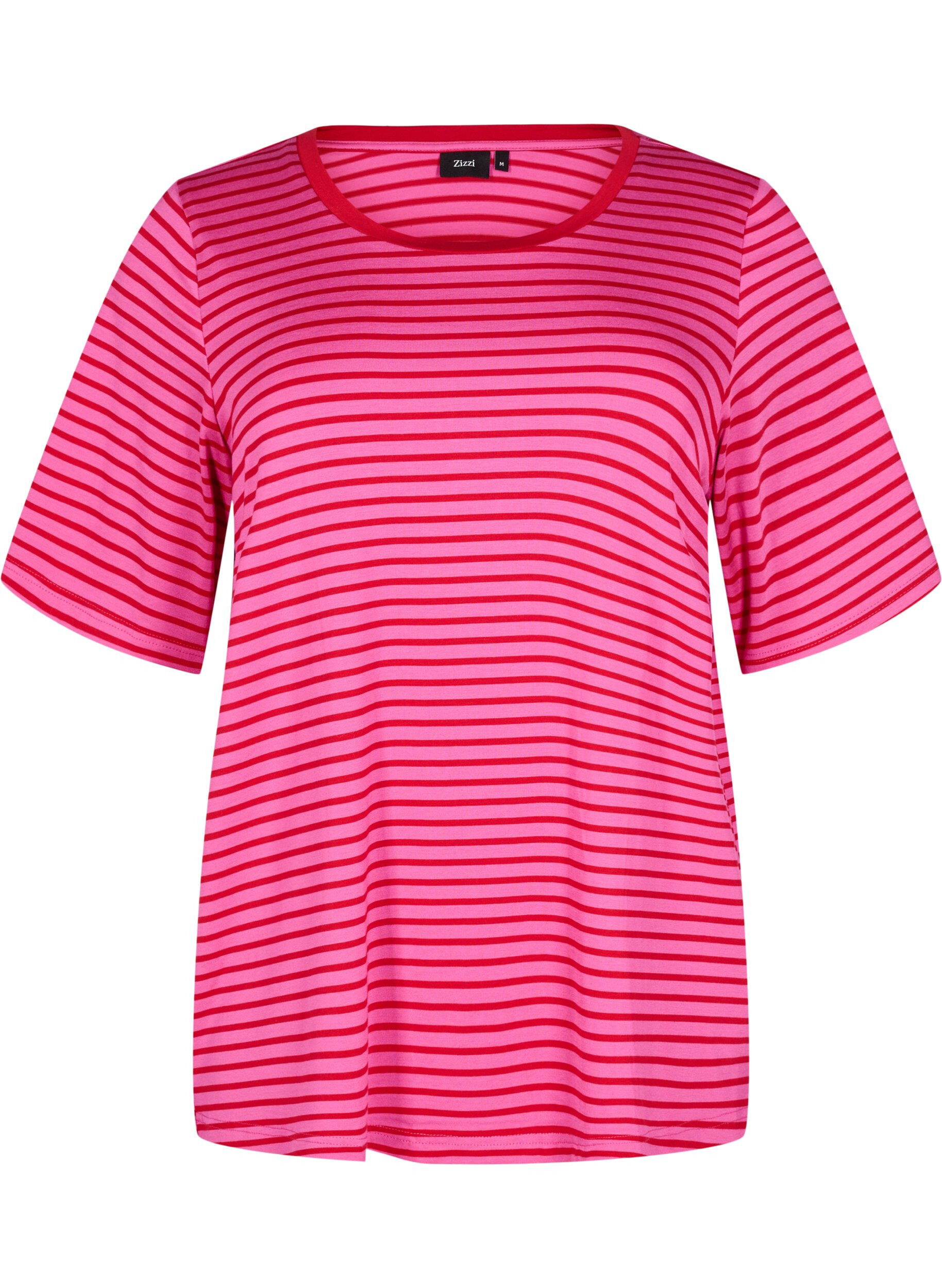 Zizzi T-shirt avec TENCEL&trade; Lyocell et rayures, Rose, Packshot image number 0