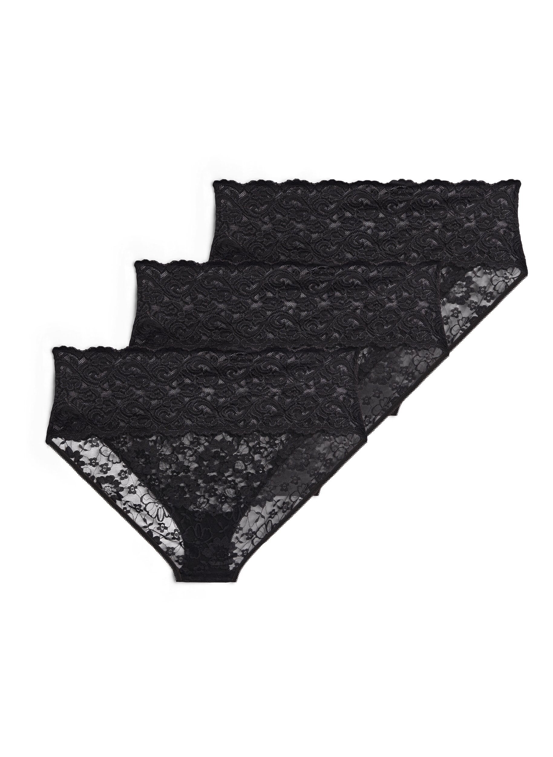 Zizzi 3er-Pack Hipster-Slip aus Spitze, Schwarz, Packshot image number 1
