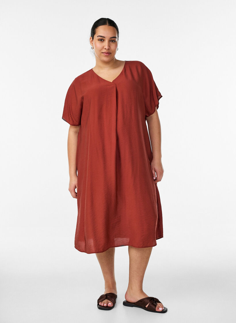 Kleid aus Viskose mit V-Ausschnitt, Rot, Model image number 0