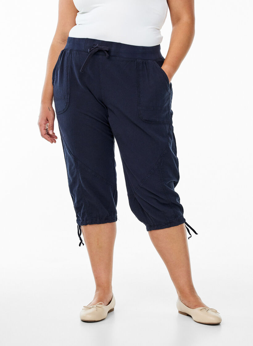 Pantacourt en coton, Bleu, Model image number 2