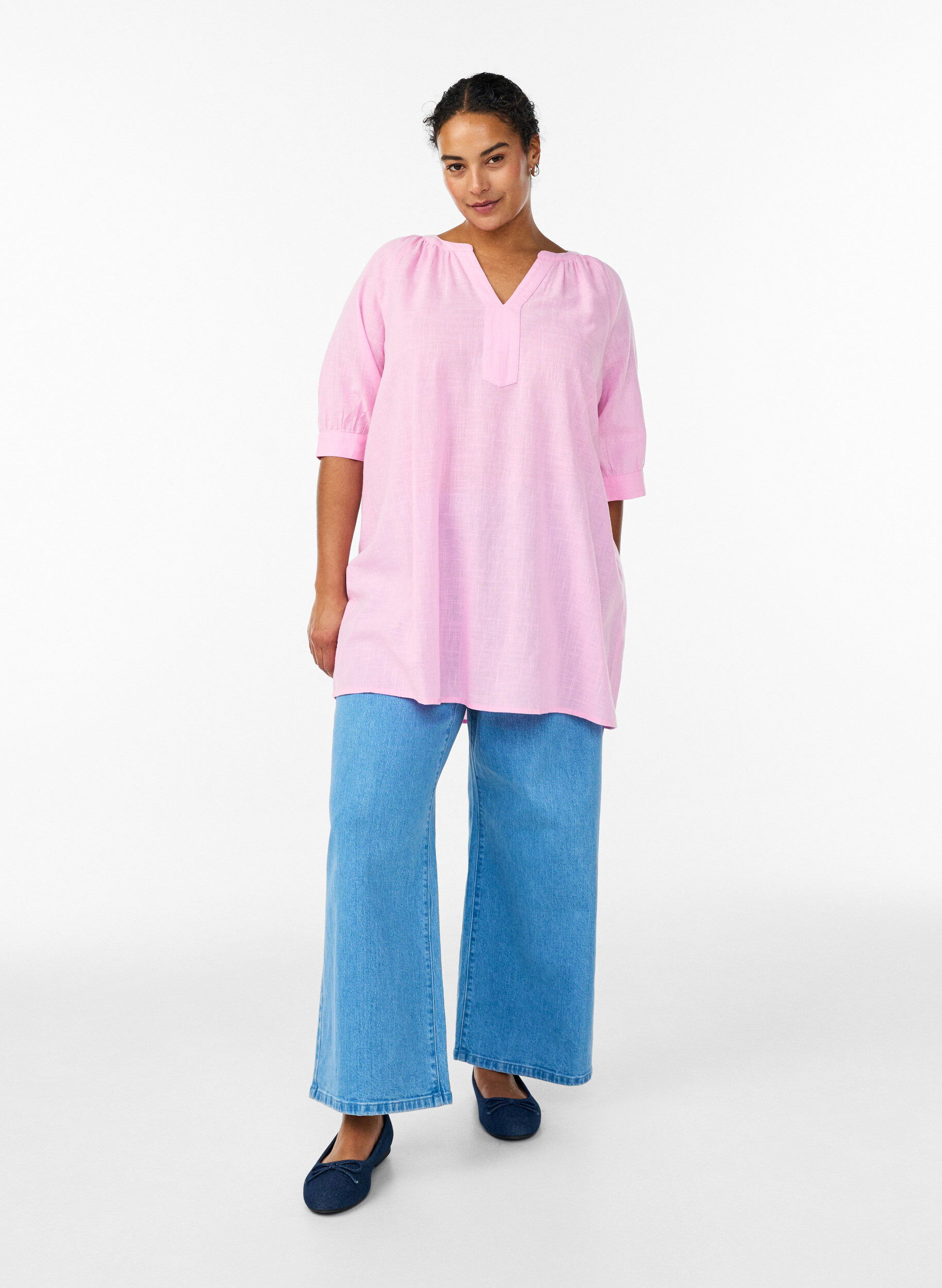 ZizziTunika aus Baumwolle mit V-Ausschnitt, Pink, Model image number 1
