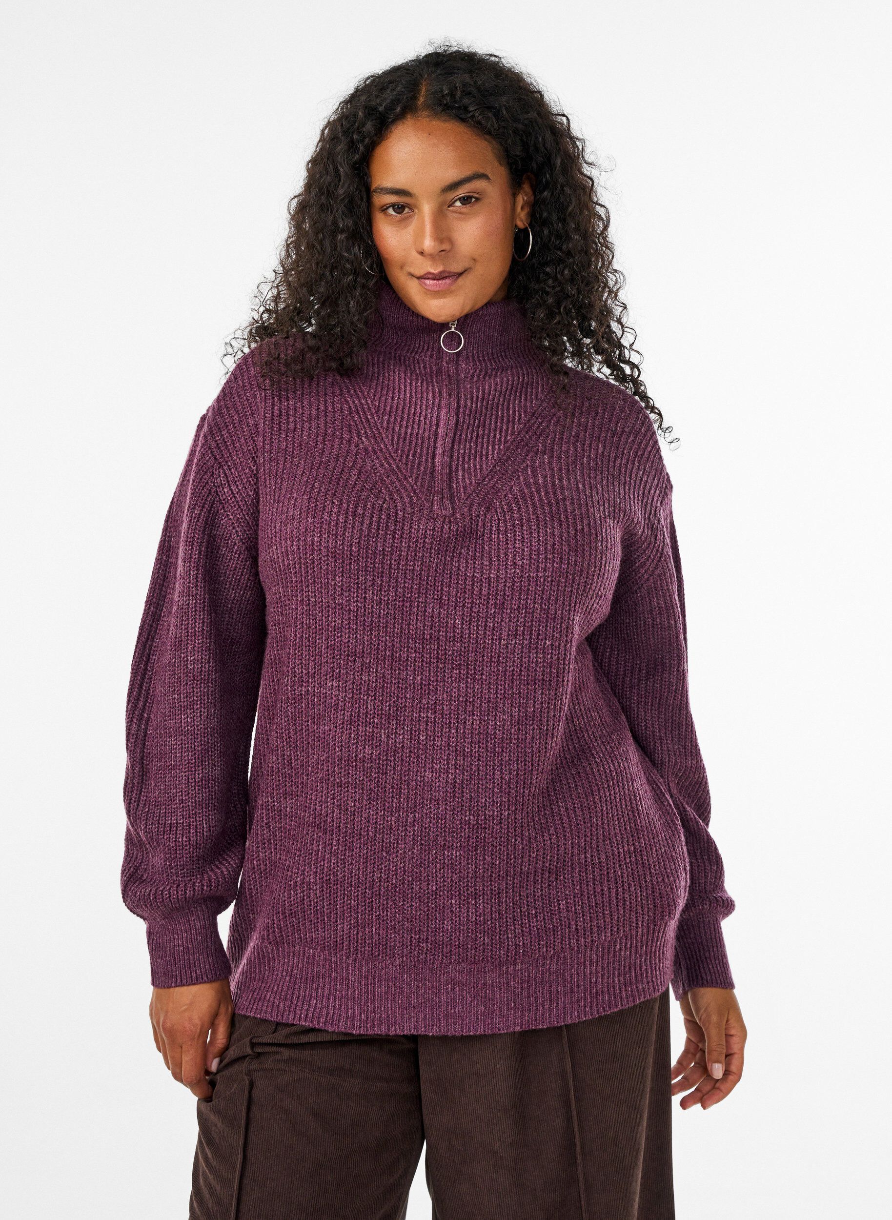 ZizziPull en tricot avec col haut et fermeture &eacute;clair, Violet, Model image number 0