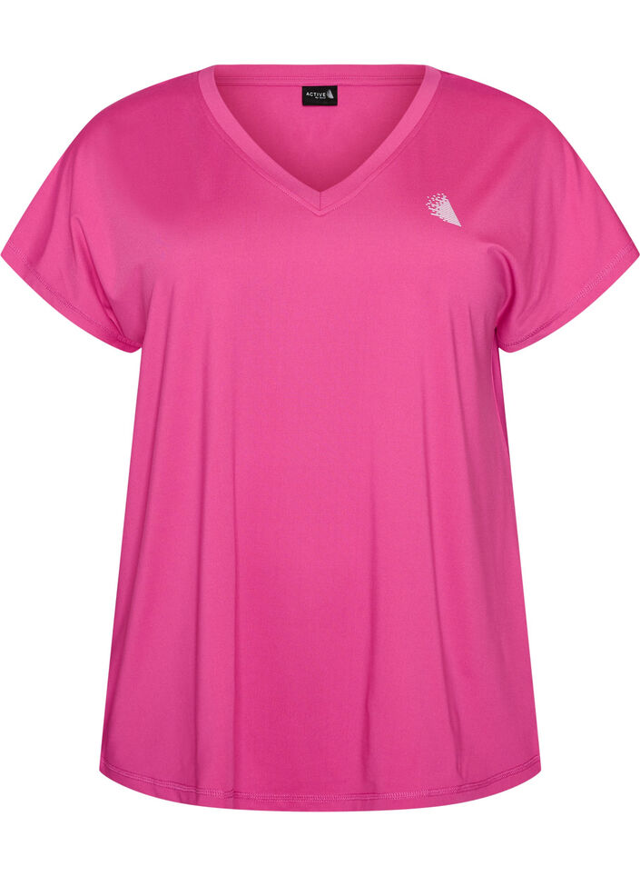 Lockeres Trainings-T-Shirt mit V-Ausschnitt, Pink, Packshot image number 0