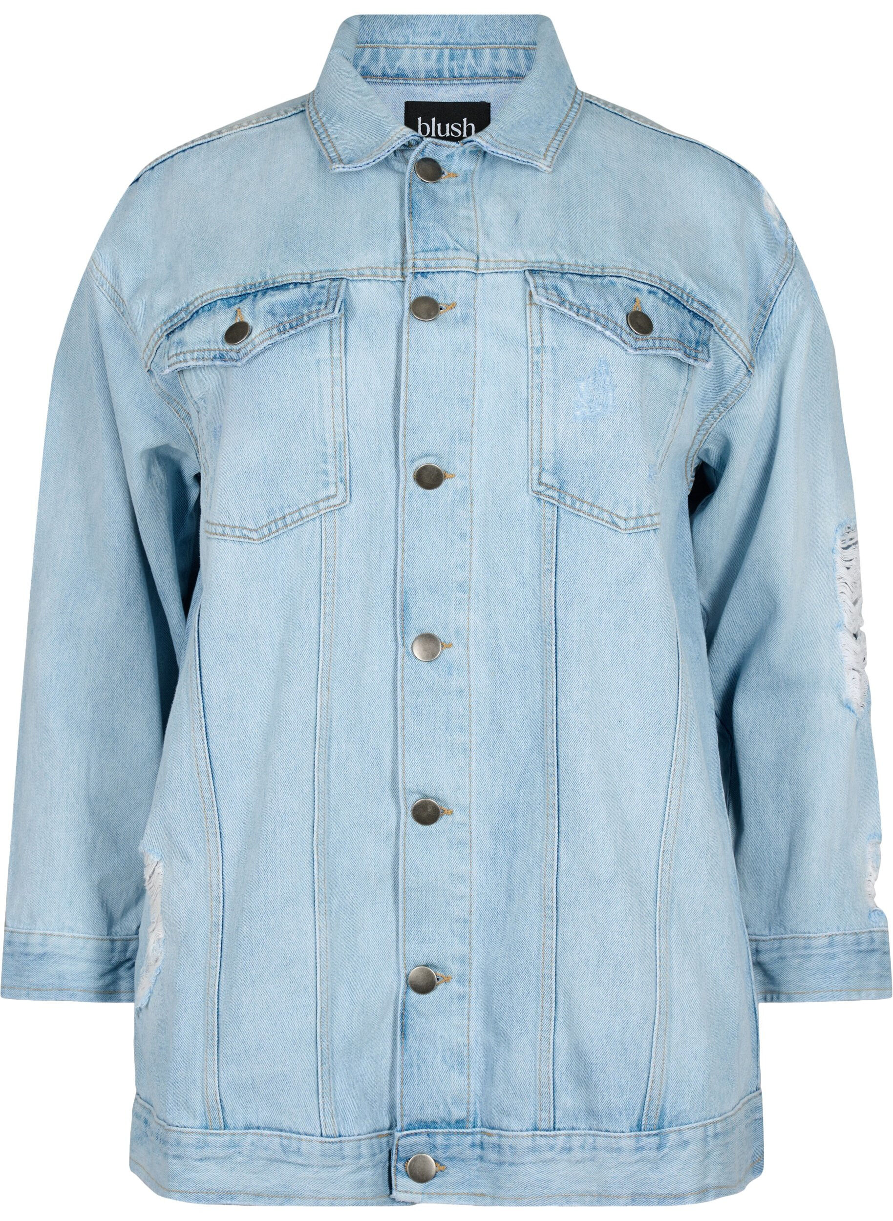 Zizzi Veste en jean ample avec d&eacute;tails de fente, Light blue denim, Packshot image number 0