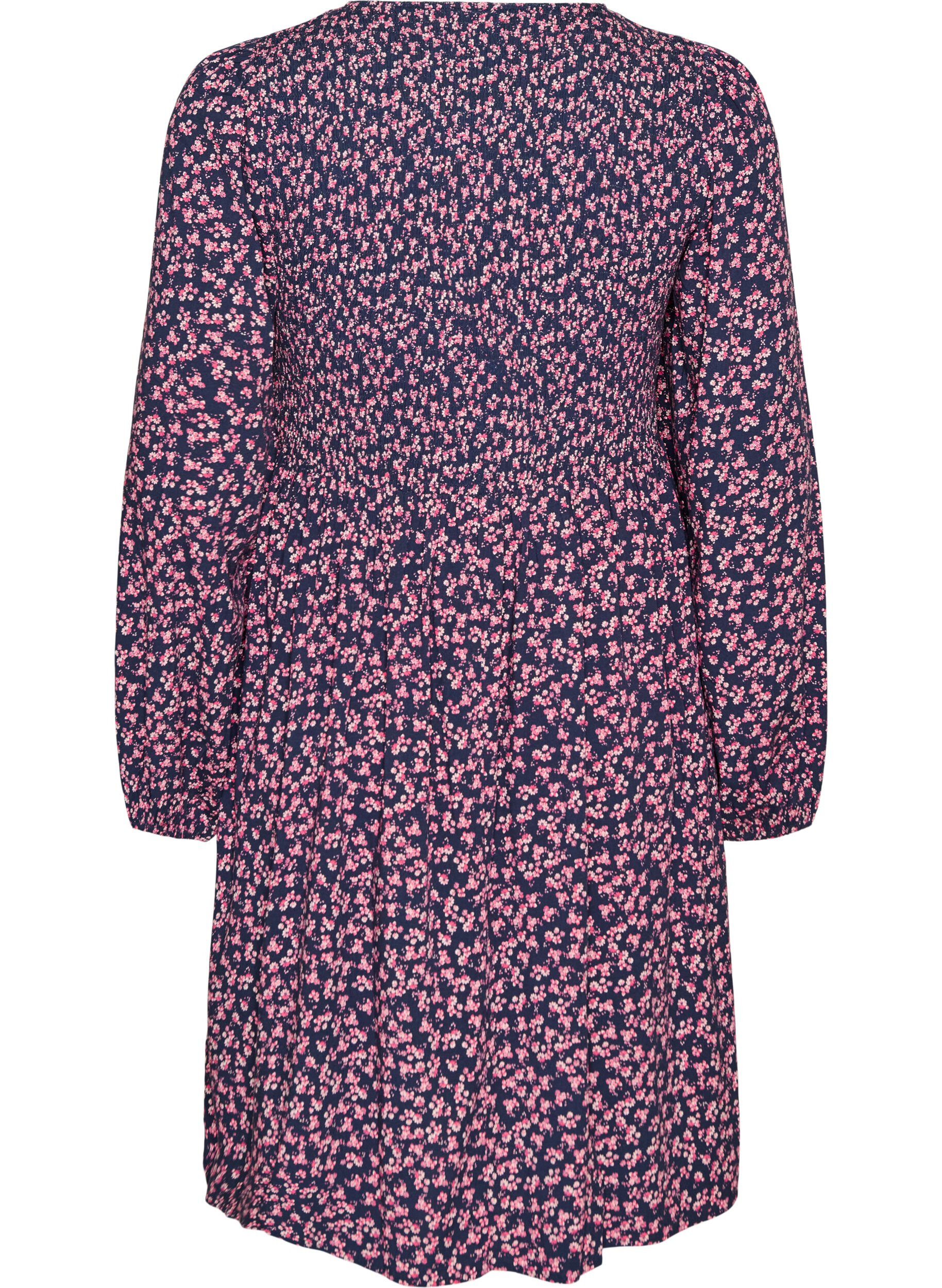ZizziRobe avec haut smock&eacute; et imprim&eacute; &agrave; petites fleurs, Bleu, Packshot image number 1