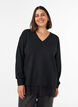 Blouse en maille avec col en V et finitions en dentelle, Noir, Model image number 0