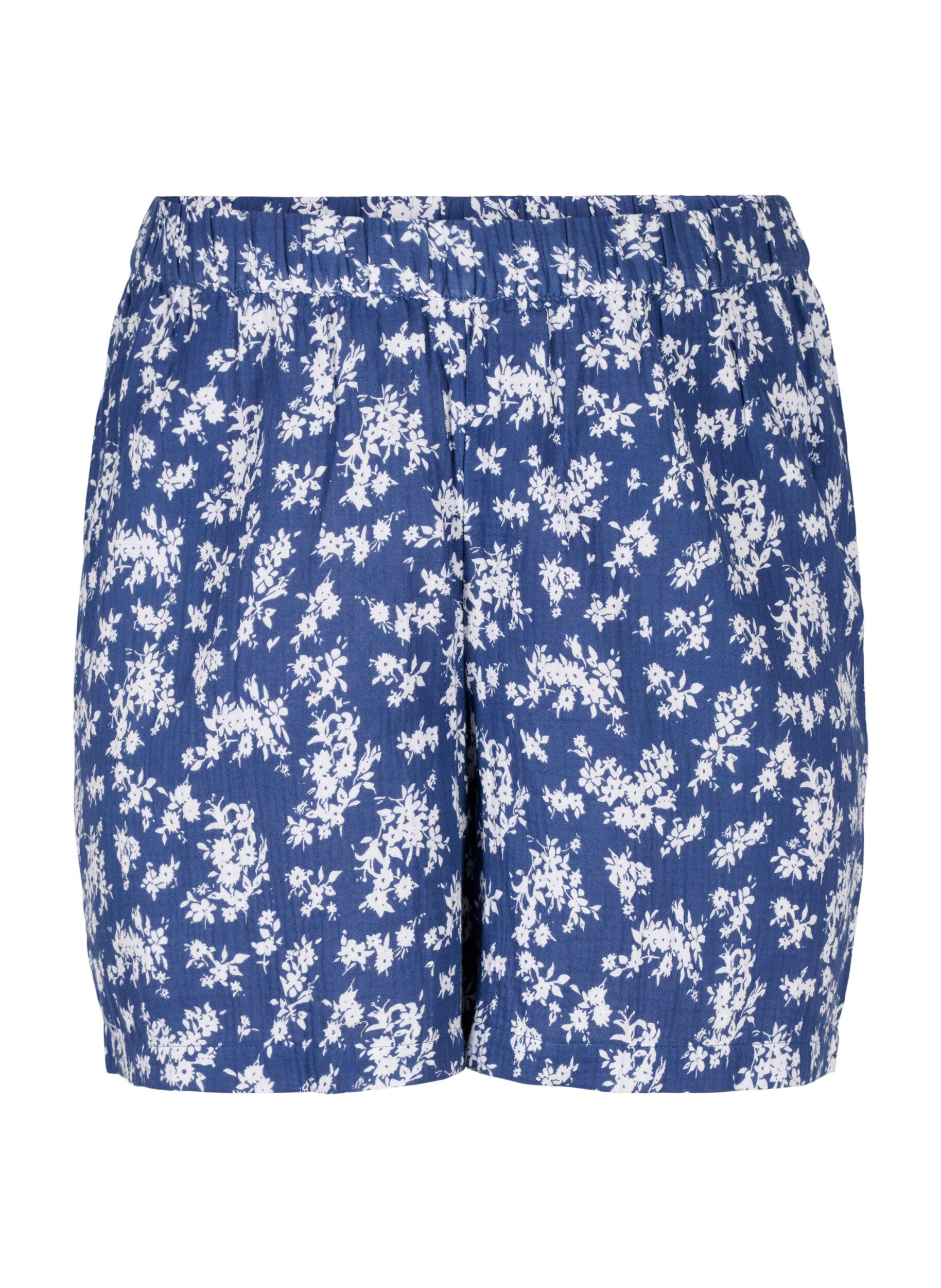 Zizzi Florale Pyjamashorts aus Baumwolle, V. Indigo Flower AOP, Packshot image number 0