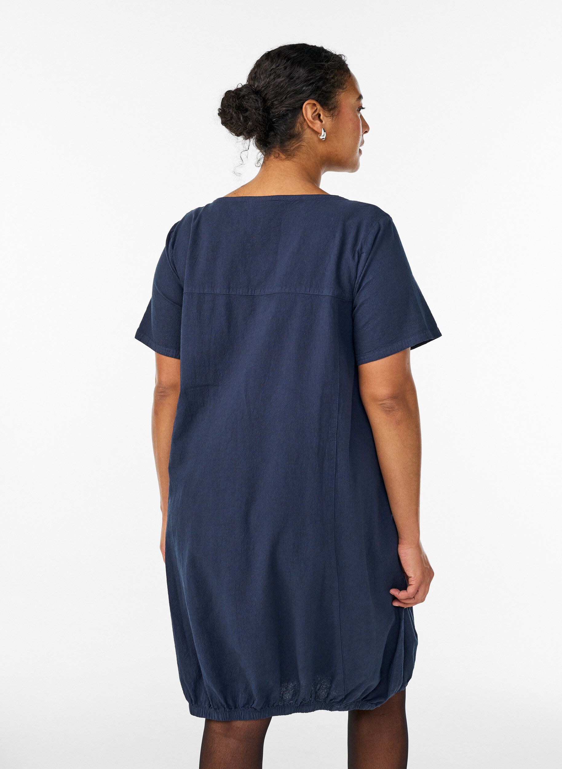 ZizziKurzarm Kleid aus Baumwolle, Blau, Model image number 2
