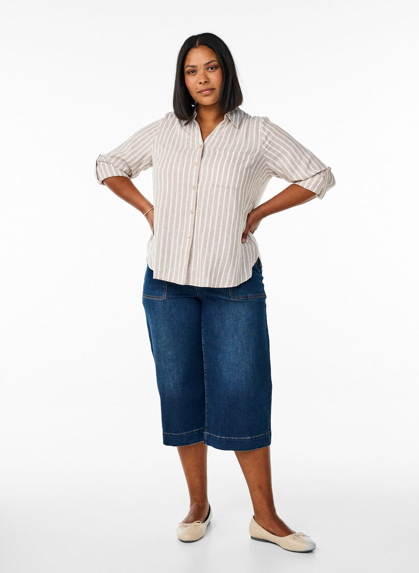 Bluse aus Leinen und Viskose mit 3/4-Ärmeln, Beige, Model image number 1