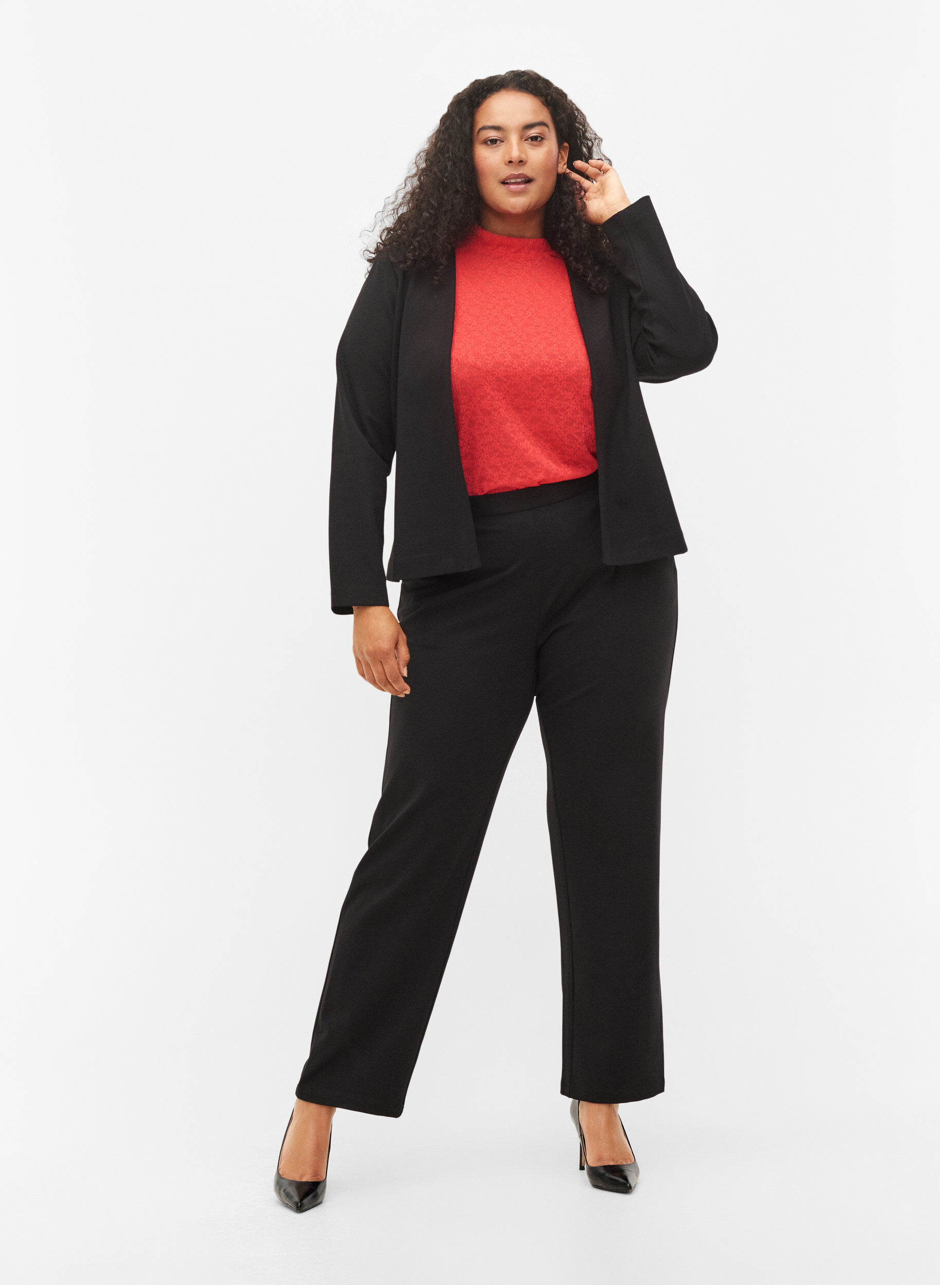 Zizzi Enganliegende Spitzenbluse mit langen &Auml;rmeln, Hibiscus, Model image number 2