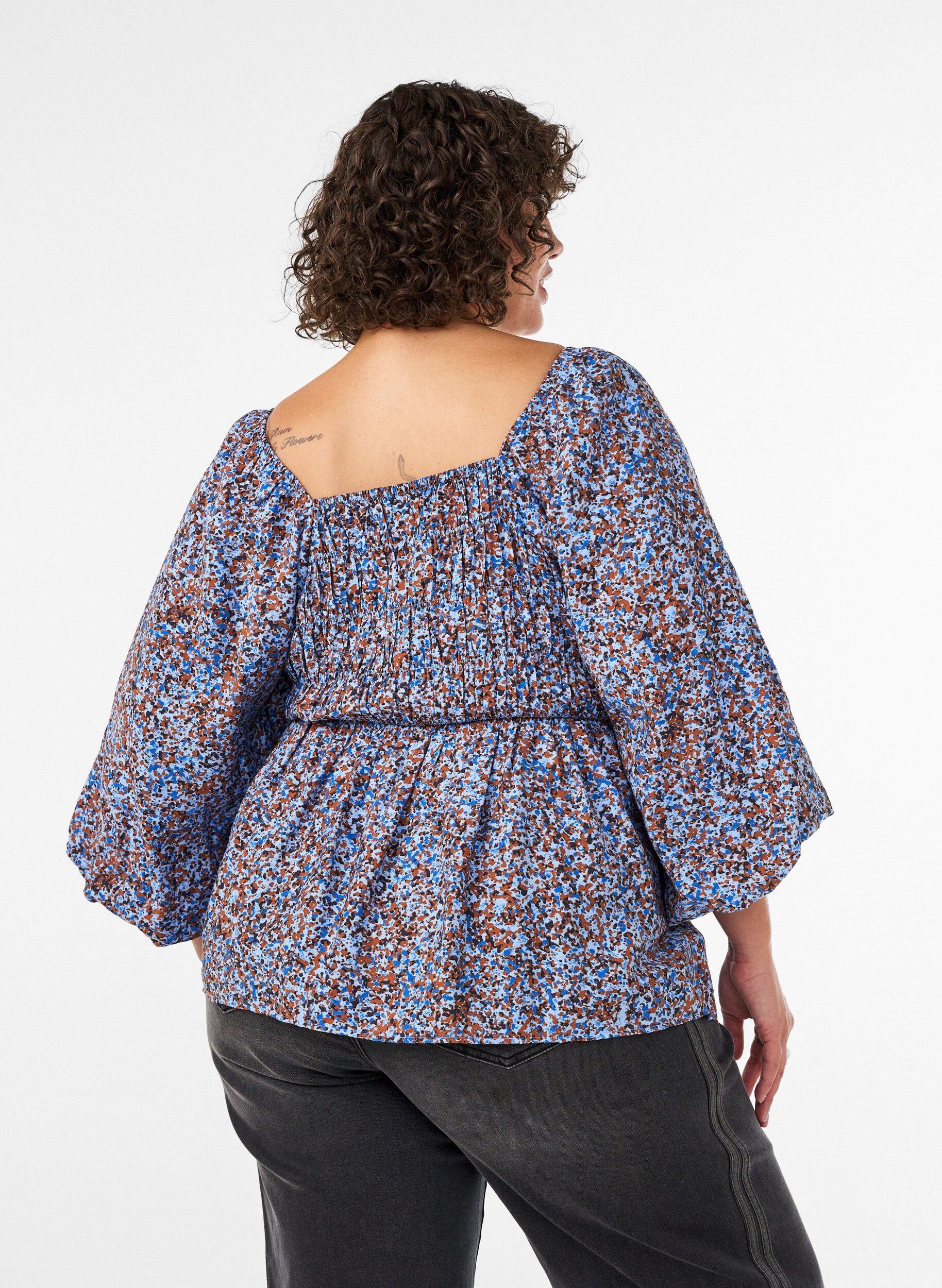 ZizziBluse mit Smock und Karree-Ausschnitt, Blau, Model image number 2