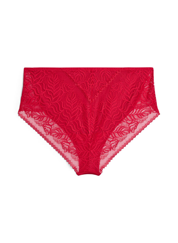 Culotte tai en dentelle et microfibre brillante, Rouge, Packshot image number 1