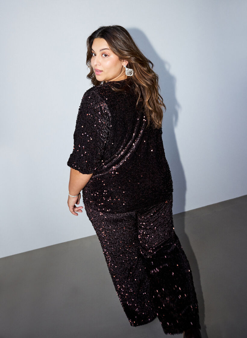 Bluse mit Pailletten und ellenbogenlangen &Auml;rmeln, Braun, Model image number 2