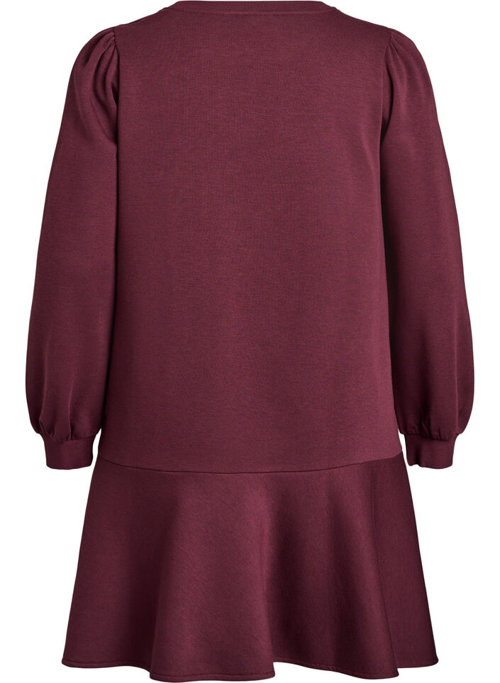 Robe sweat courte avec volants, Bordeaux foncé, Packshot image number 1