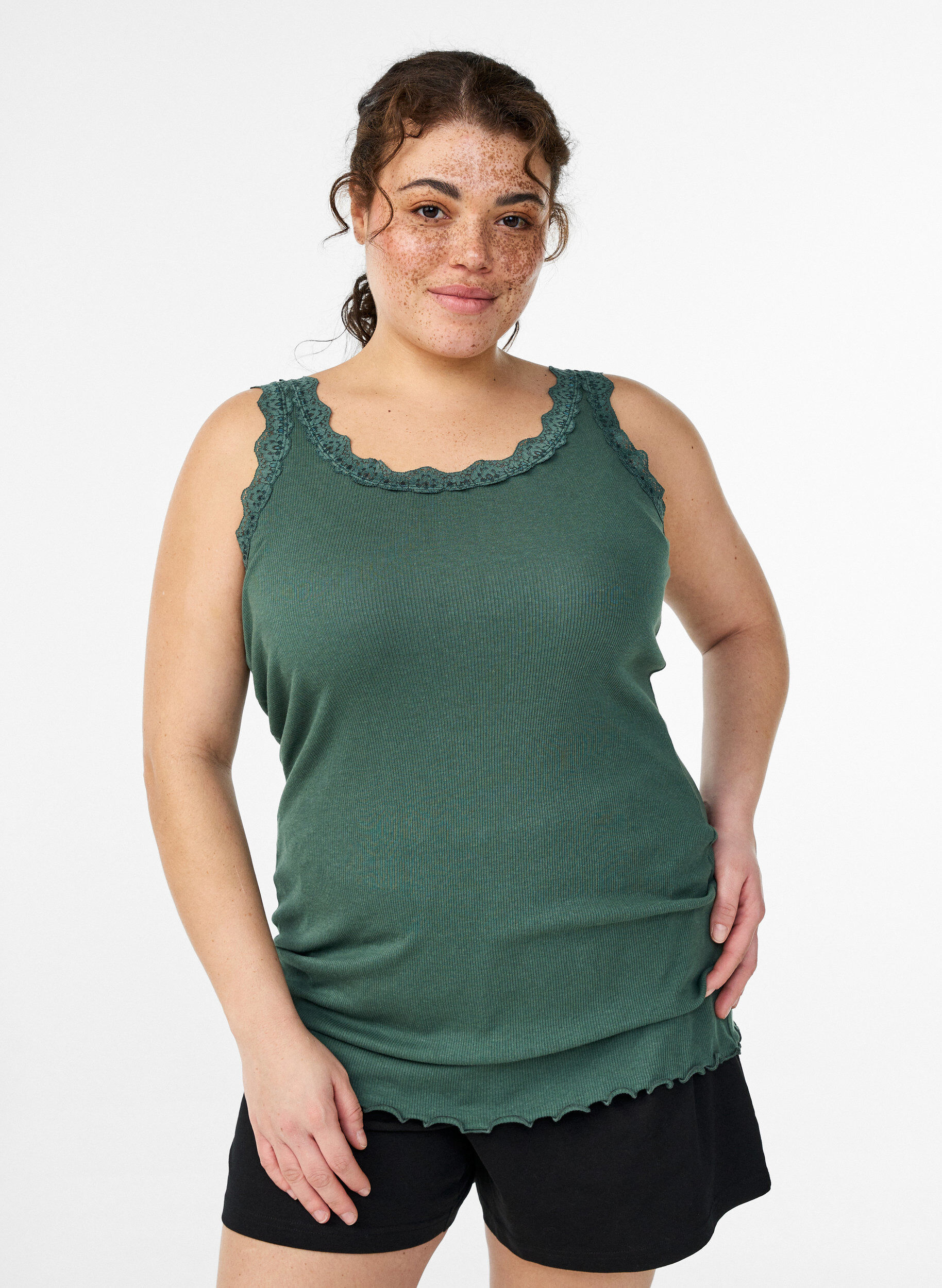 Zizzi Top with lace trim, Gr&uuml;n, Model image number 0