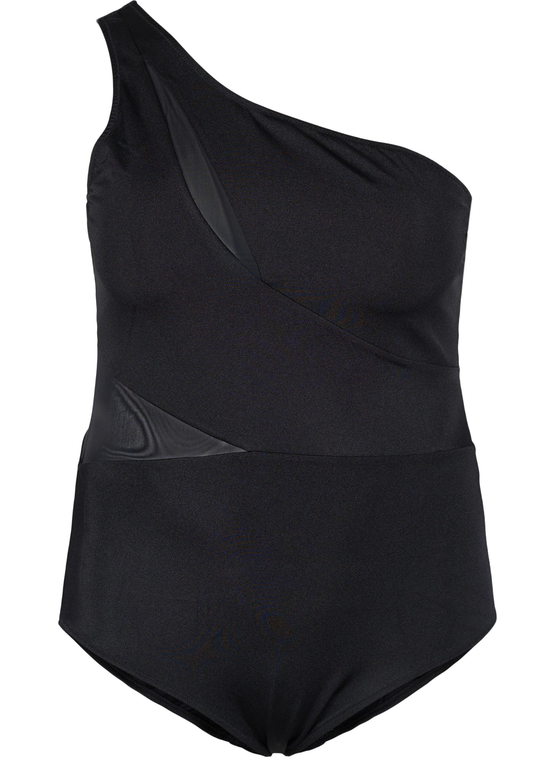 Zizzi Maillot de bain uni-&eacute;paule en maille, Black, Packshot image number 0