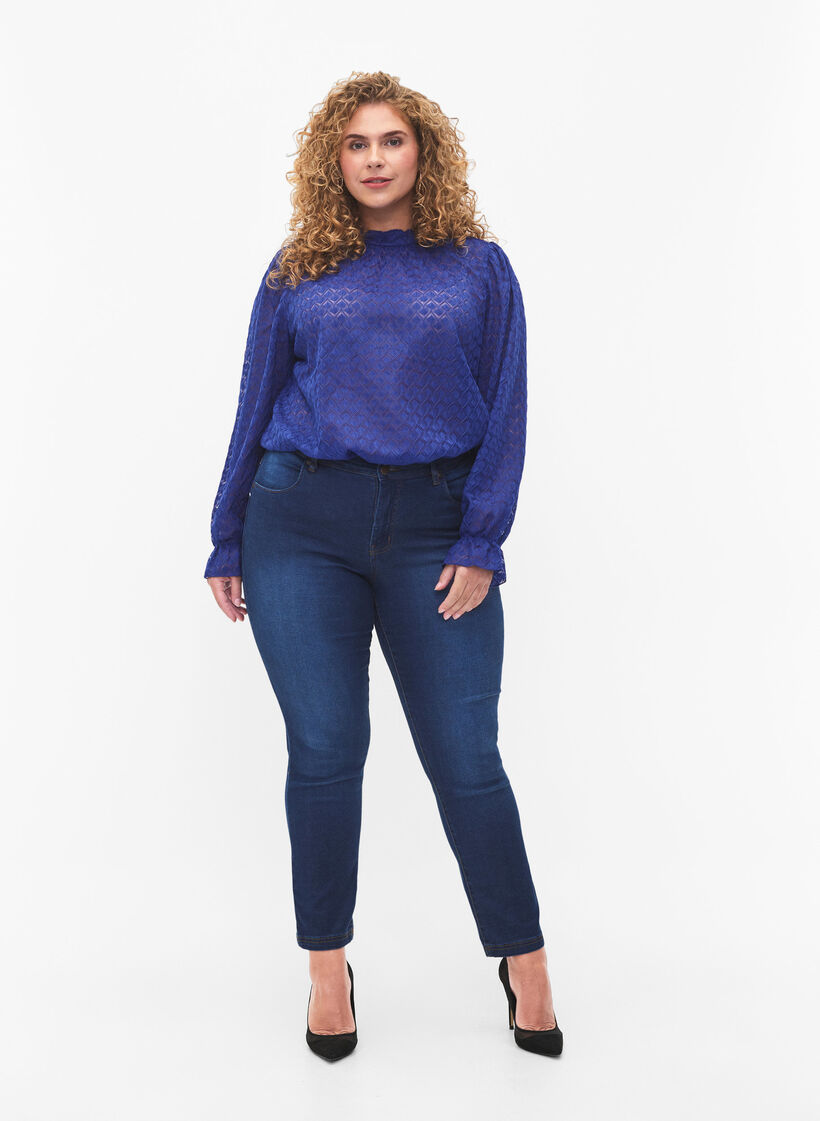  Blouse &agrave; manches longues avec texture &agrave; motifs, Deep Ultramarine, Model image number 2