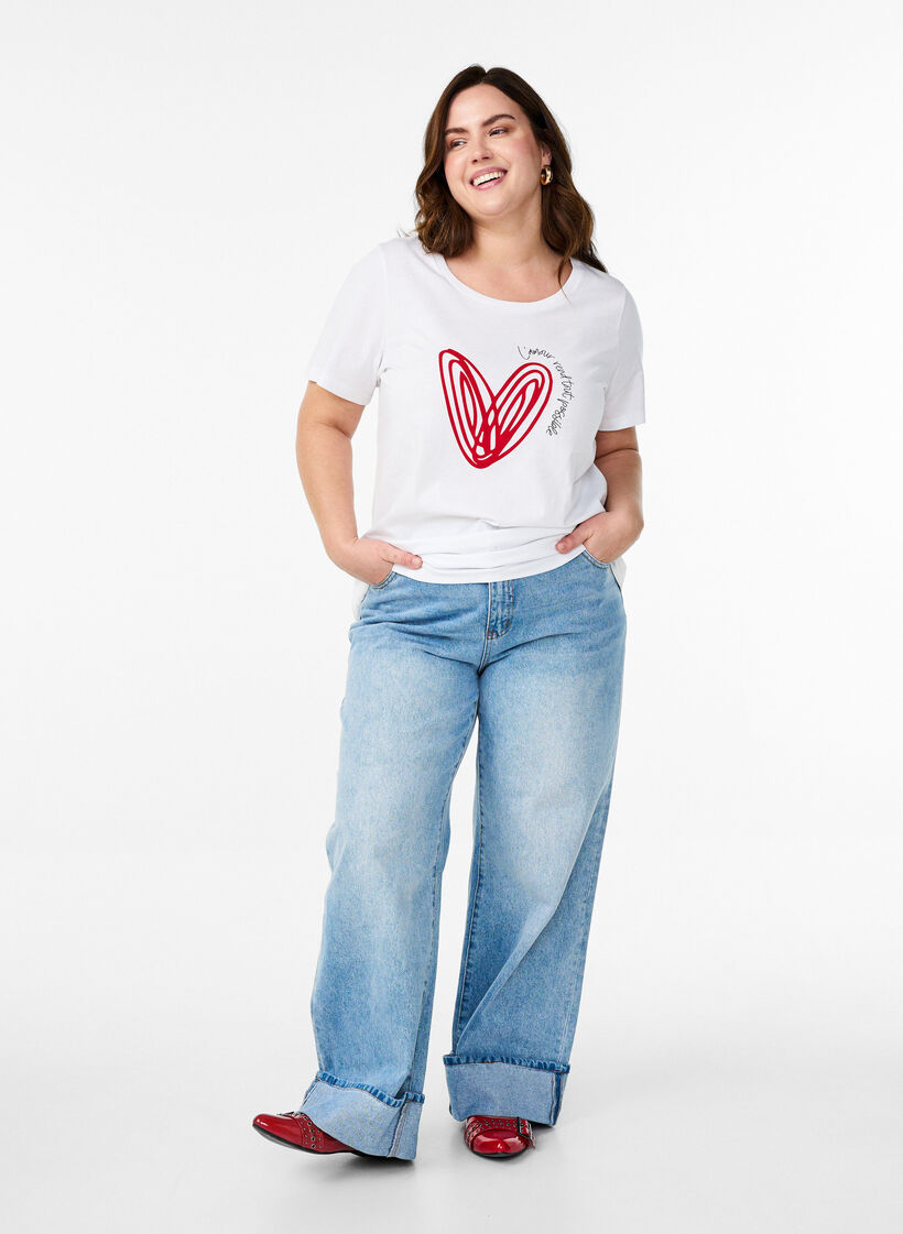 T-shirt en coton avec motif, Bright W. w. Heart, Model image number 2