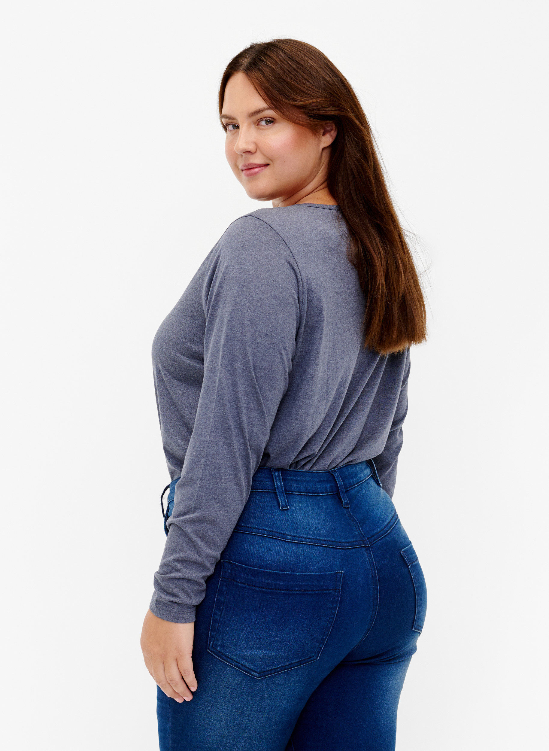 Zizzi Melange-Bluse mit langen &Auml;rmeln, Night Sky Mel. , Model image number 1