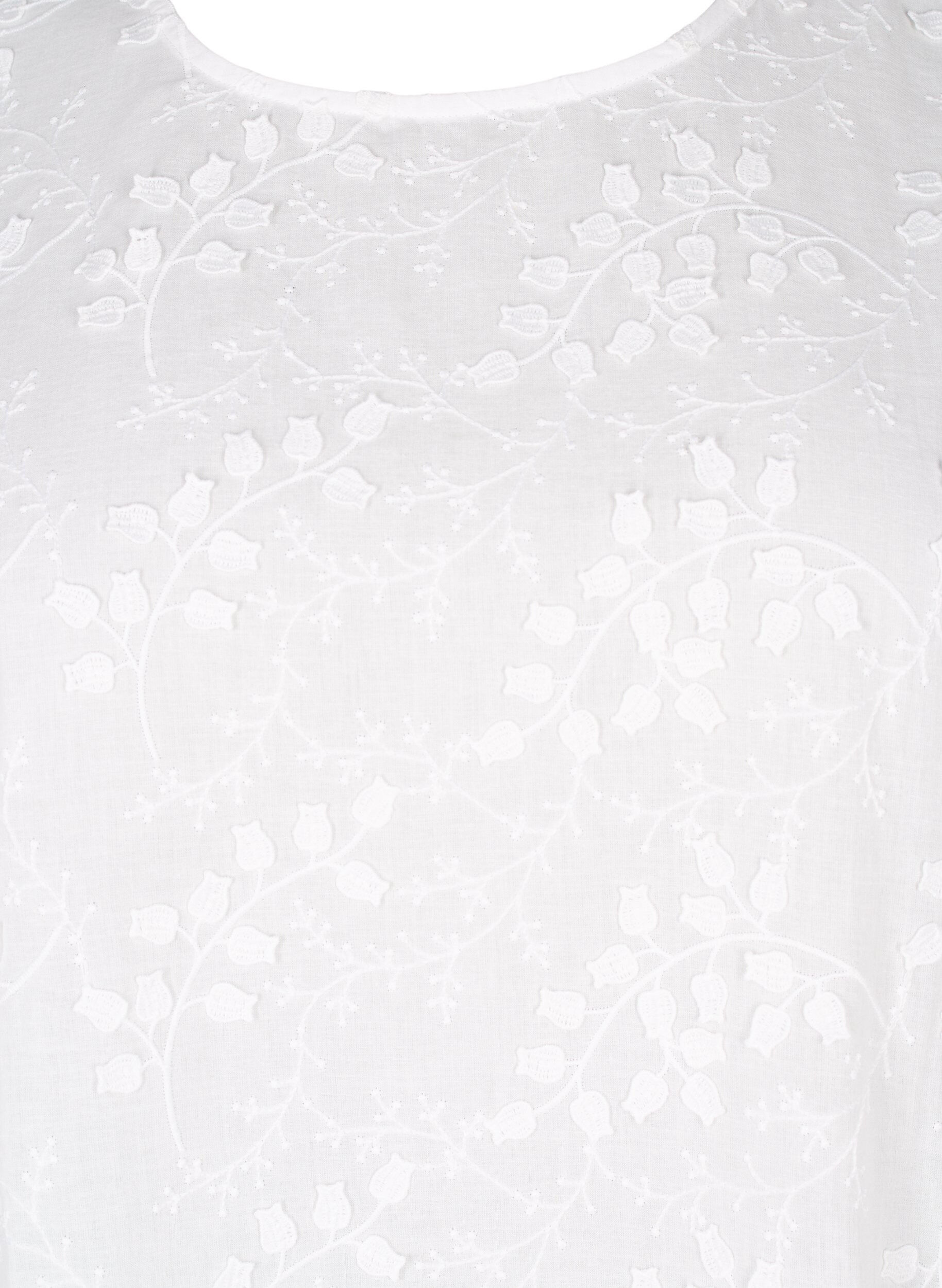 Zizzi Bluse mit kurzen &Auml;rmeln, Stickerei und Rundhalsausschnitt, Wei&szlig;, Packshot image number 2