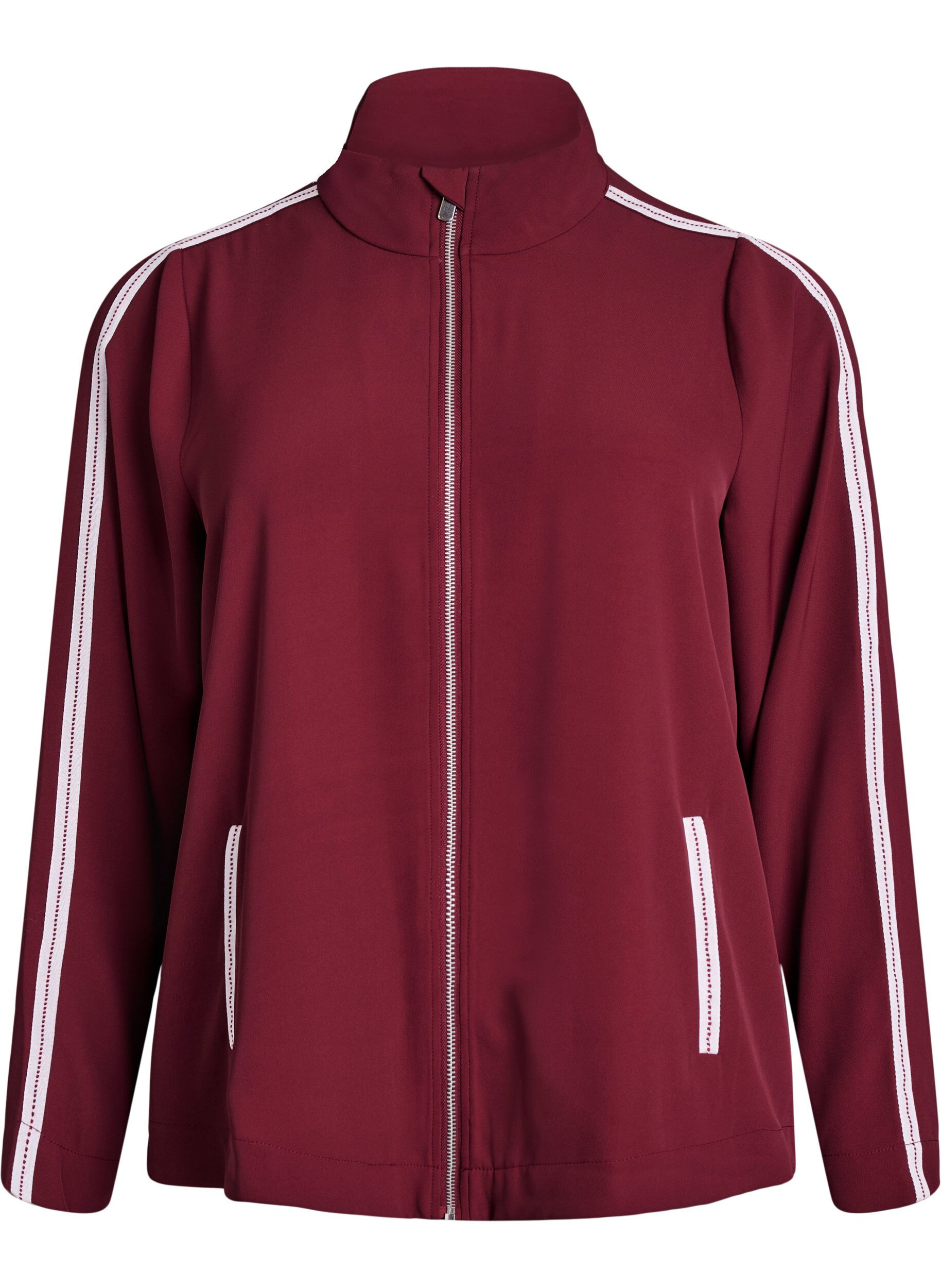 Zizzi Trainingsjacke mit sportlichen Details und Rei&szlig;verschluss, Dunkles Bordeaux, Packshot image number 0