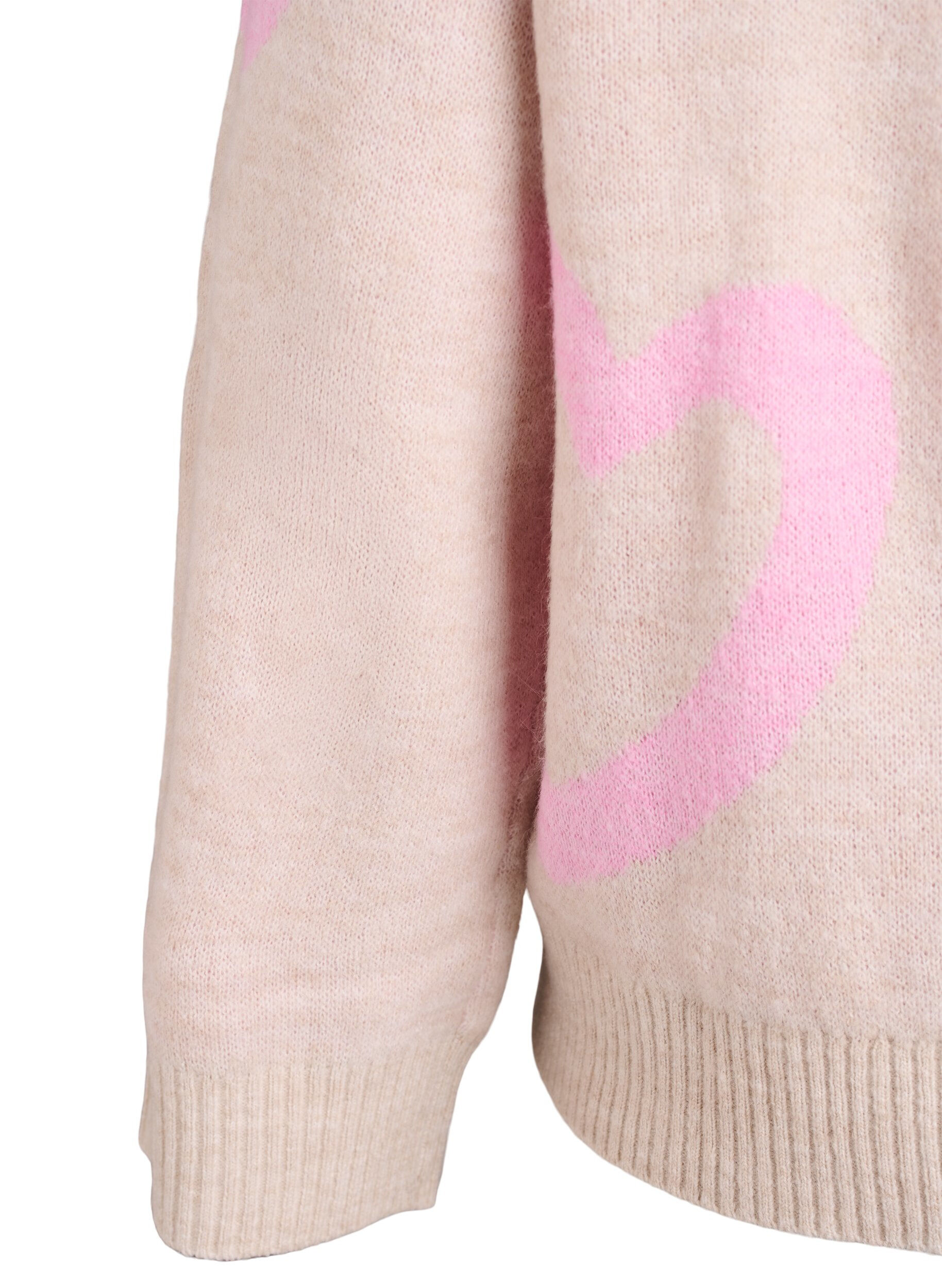 Zizzi Strickbluse mit gro&szlig;en Herzen und Rundhalsausschnitt, Beige, Packshot image number 3