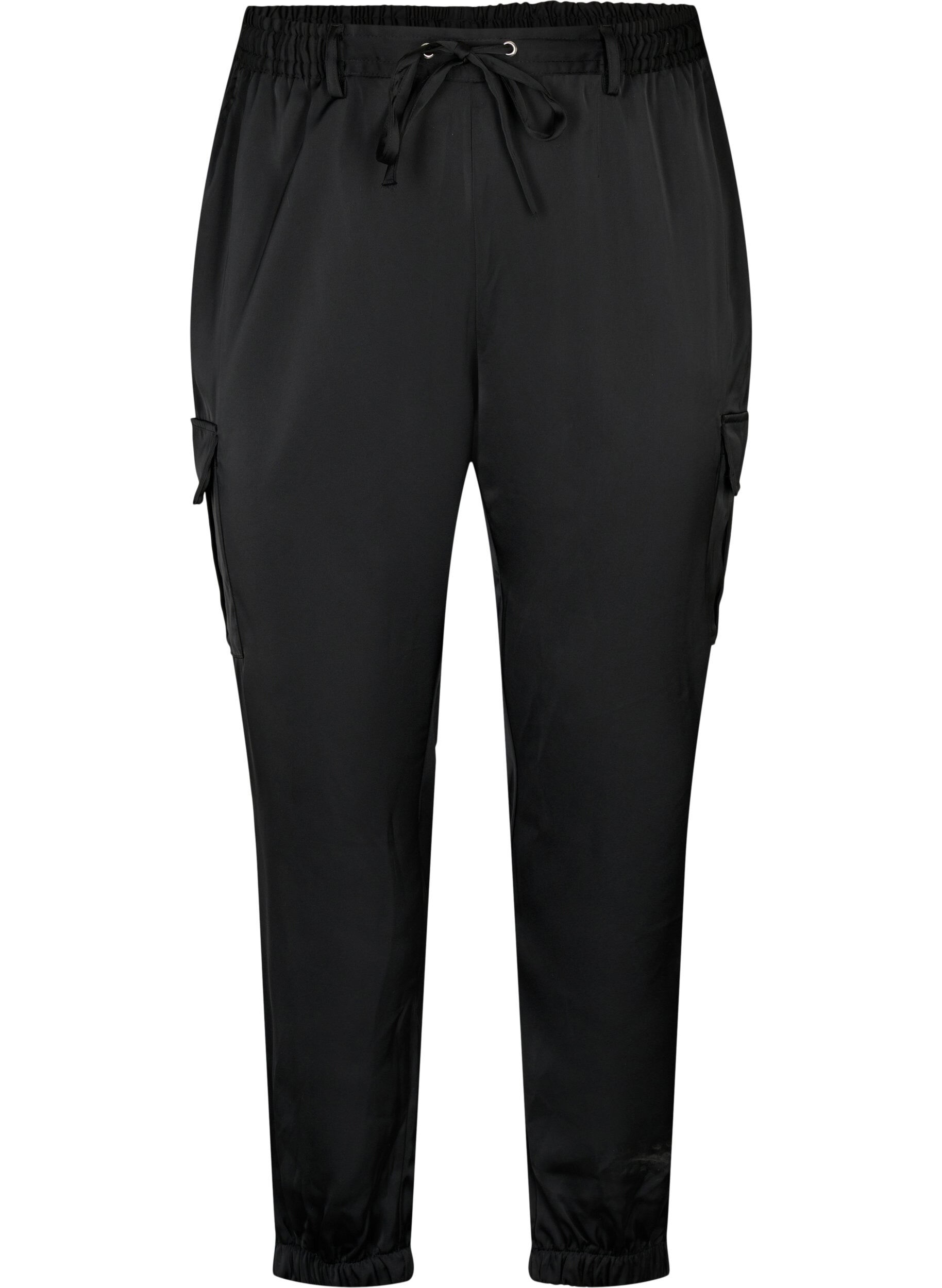 Zizzi Satin Cargo Hosen, Black, Packshot image number 0