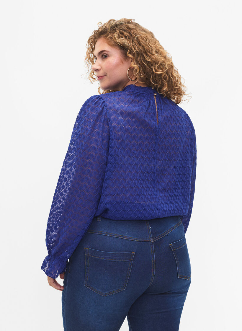  Blouse &agrave; manches longues avec texture &agrave; motifs, Deep Ultramarine, Model image number 1