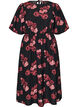 Midikleid mit Rosenprint und kurzen Ballon&auml;rmeln, Schwarz, Packshot image number 0