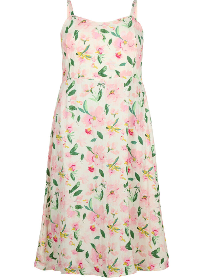 Geblümtes Trägerkleid aus Viskose mit Smok, Off White Flower, Packshot image number 0